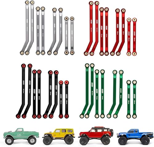 Miniatura 6 de INJORA Juego de 4 eslabones delanteros de alta holgura para SCX24 C10 JLU Bronco Base Camp Axial 1/24 RC Crawler Car, 8 piezas (rojo)