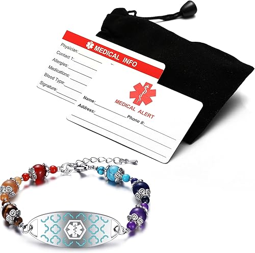 Miniatura 7 de JF.JEWELRY Pulsera de identificación de alerta médica para mujer, pulsera médica personalizada con cuentas de piedra natural, grabado gratuito