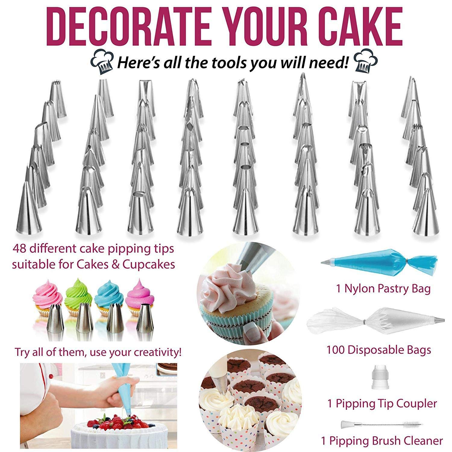 164Pcs Kit per decorazione di torte Forniture per cottura in acciaio inossidabile al silicone Strumenti per la preparazione di dessert per professionisti e principianti