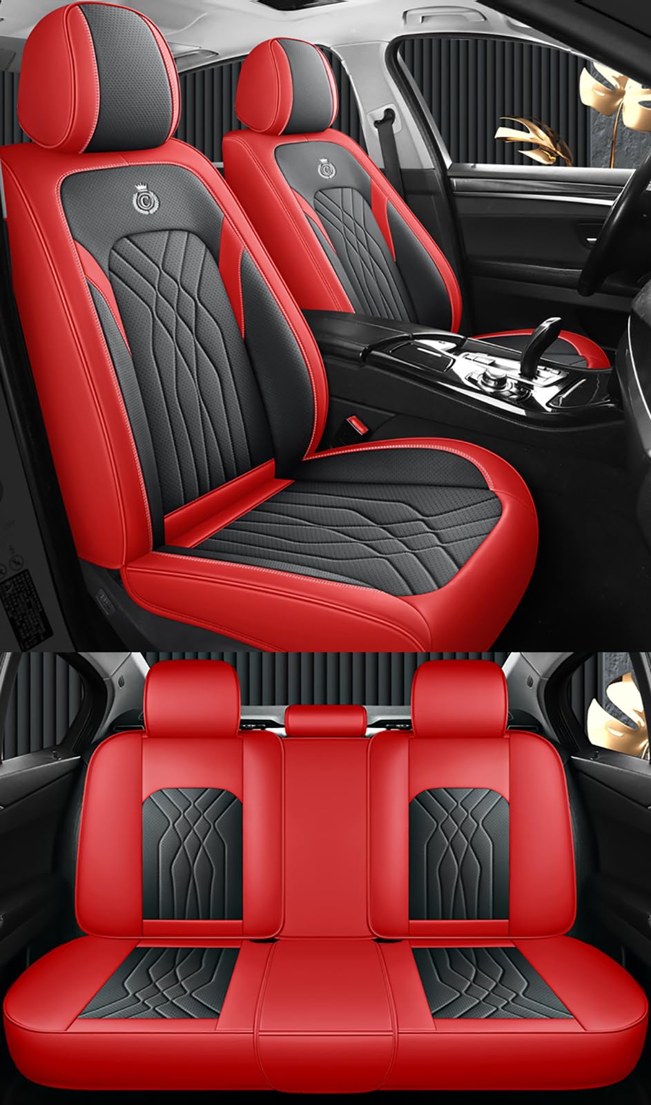 Fundas de Asiento de Coche Universales de Cuero para 5 Plazas – Compatibles con Audi A1 A3 A4 A5 A6 A7 A8 – Juego Completo para SUV y Berlina