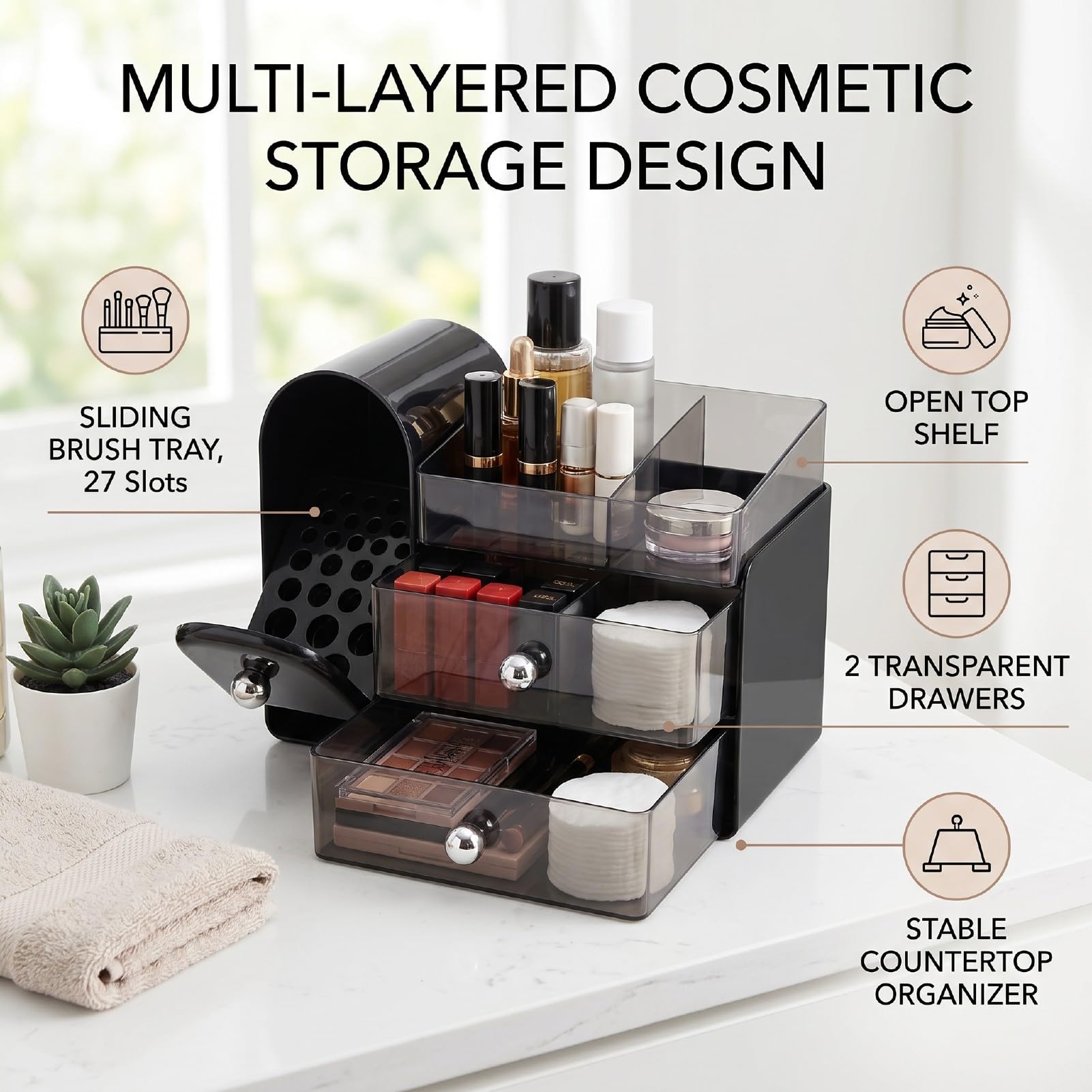 Matybobe Organizador de Maquillaje de 3 Niveles, Elegante Organizador