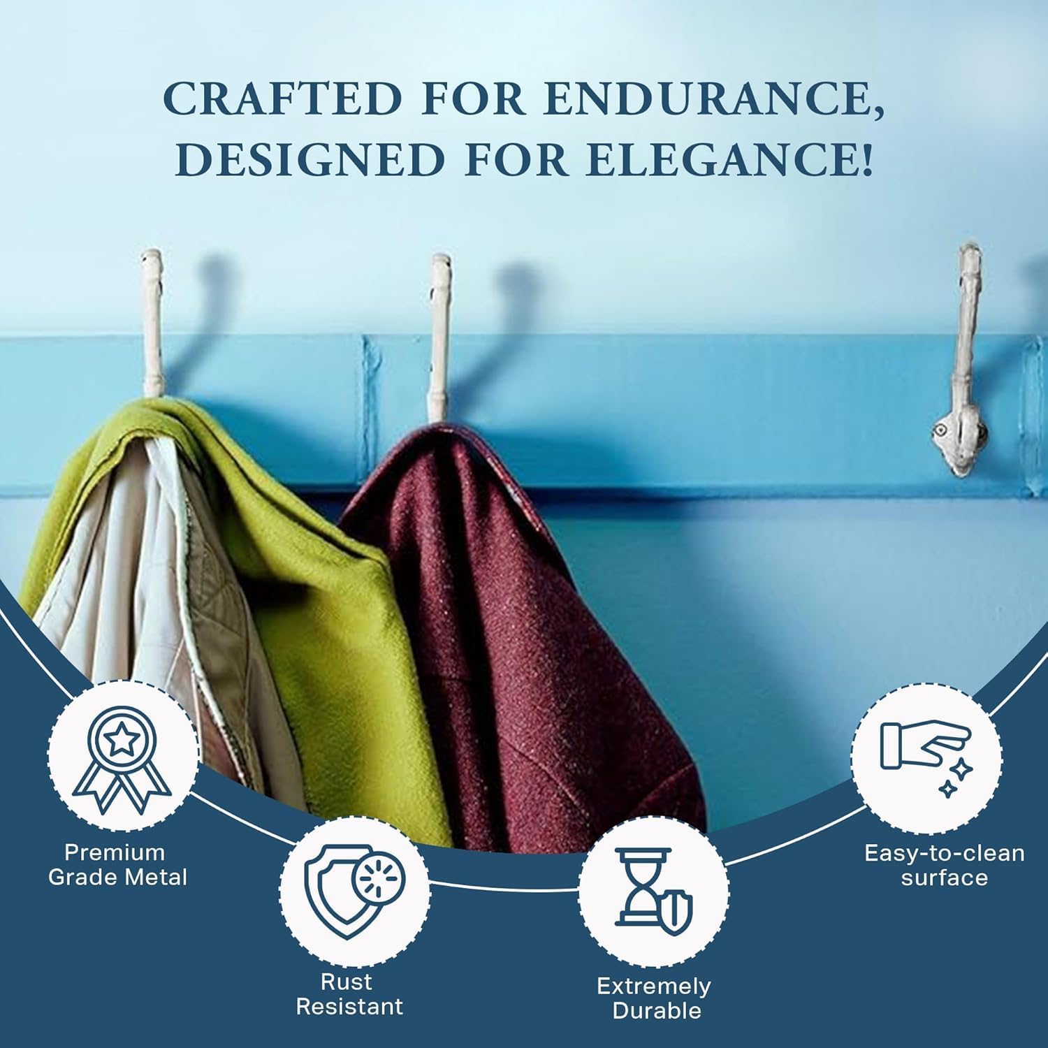 The Metal Magician Wall Mounted Antique Cast Iron Vintage Style Wall Hooks for Coats, Bags, Towels, Hats - (Set of 6) Distressed White