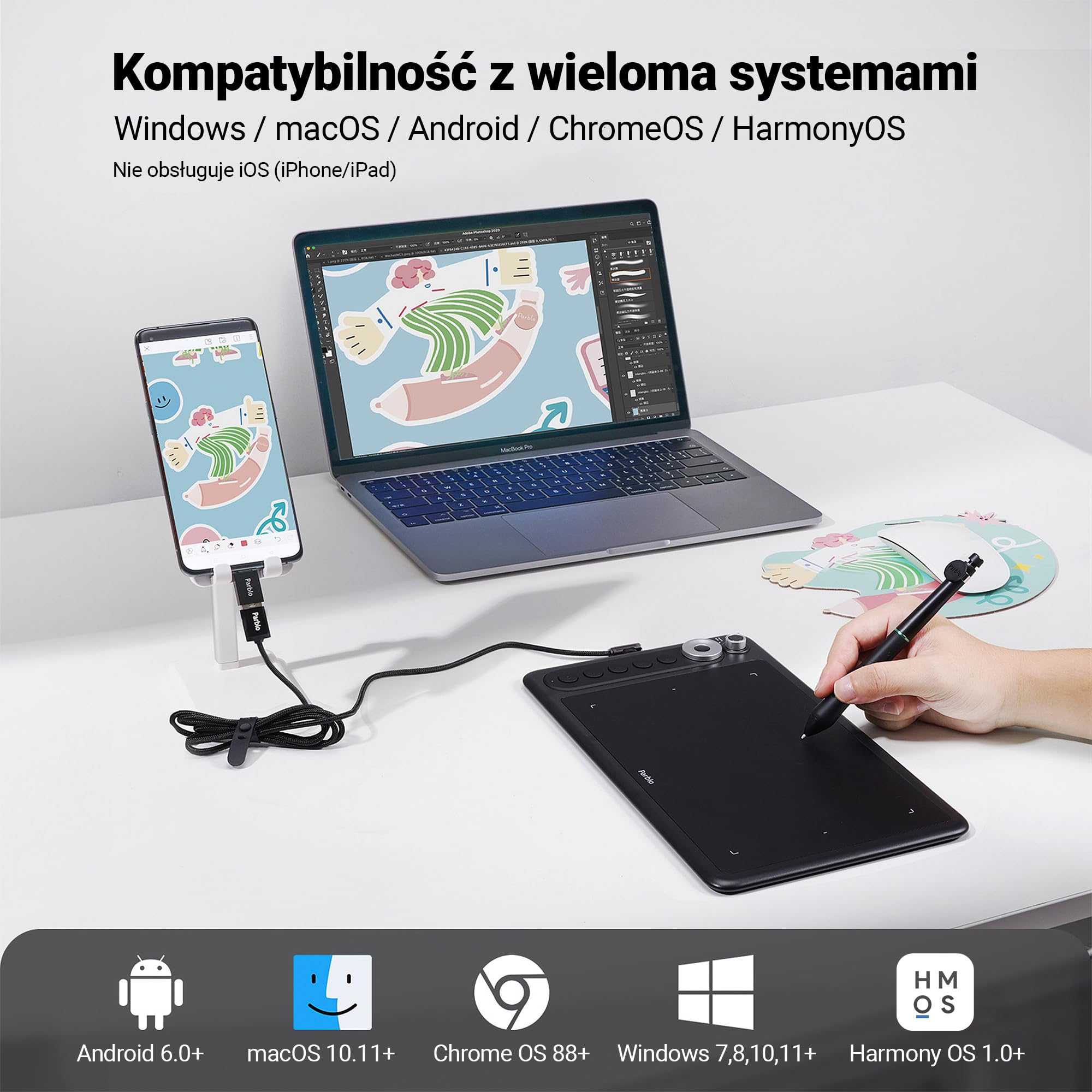 Intangbo X7 Nero - Tablet grafico da 10 x 6 pollici per disegno, stilo senza batteria, livelli di pressione 8192, supporto inclinabile, compatibile con Windows/Mac/Android