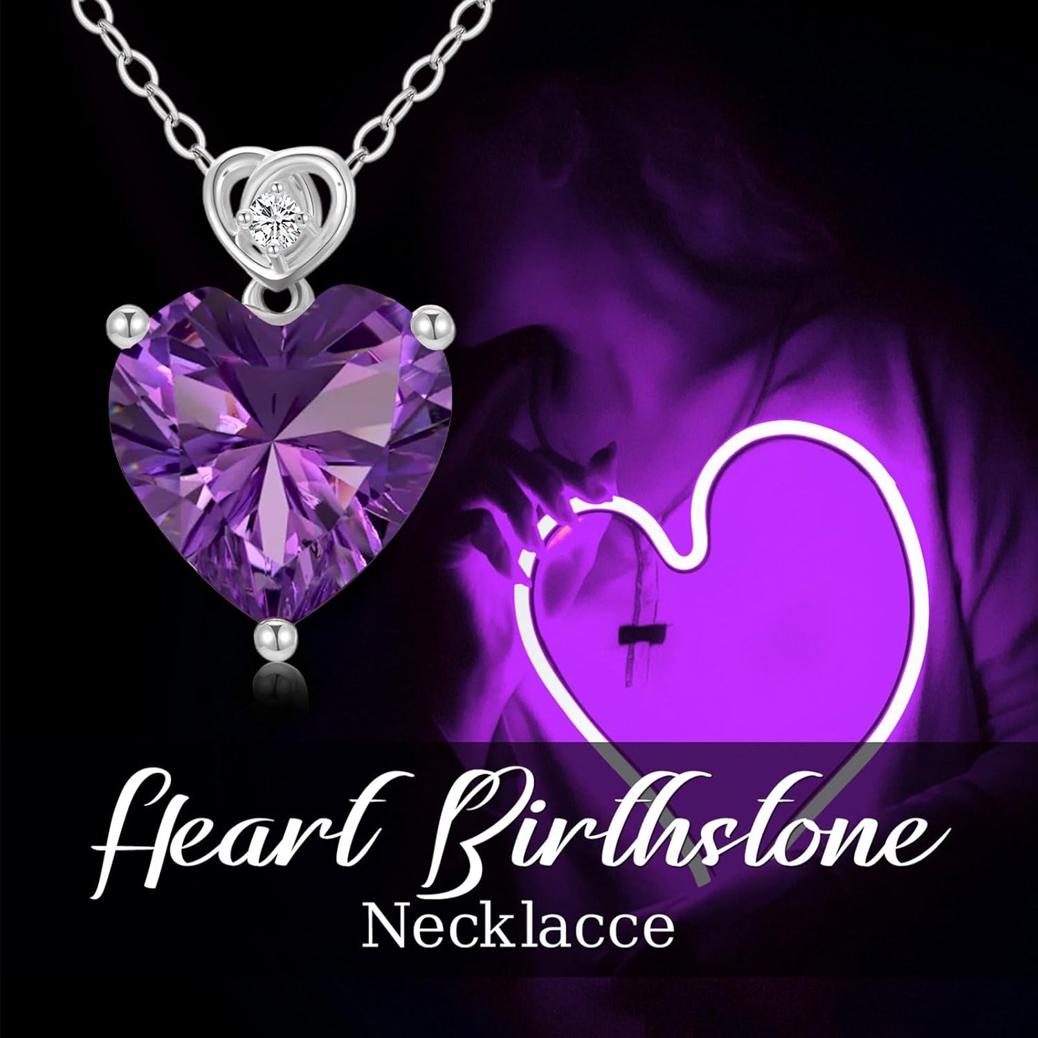 14k Gold Love Heart Gemstone Birthstone Necklaces for Women 3 Carat Heart-cut Created Birthstone Anniversary Birthday Mother's Day Pendant for Her 16+1+1 inch - Image 6