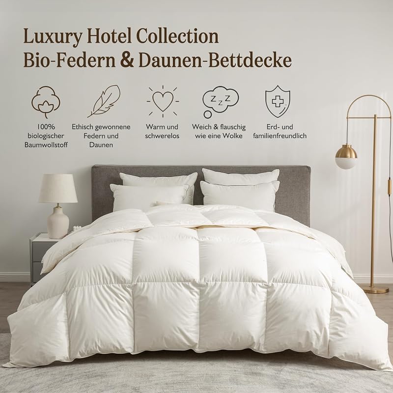 BPC Luxus Pehelypaplan 155x220 cm - Organikus Pamut Négy Évszakos Dunyha, Ultra-Puha Szállodai Minőség, Hipoallergén, Légáteresztő, Oeko-Tex
