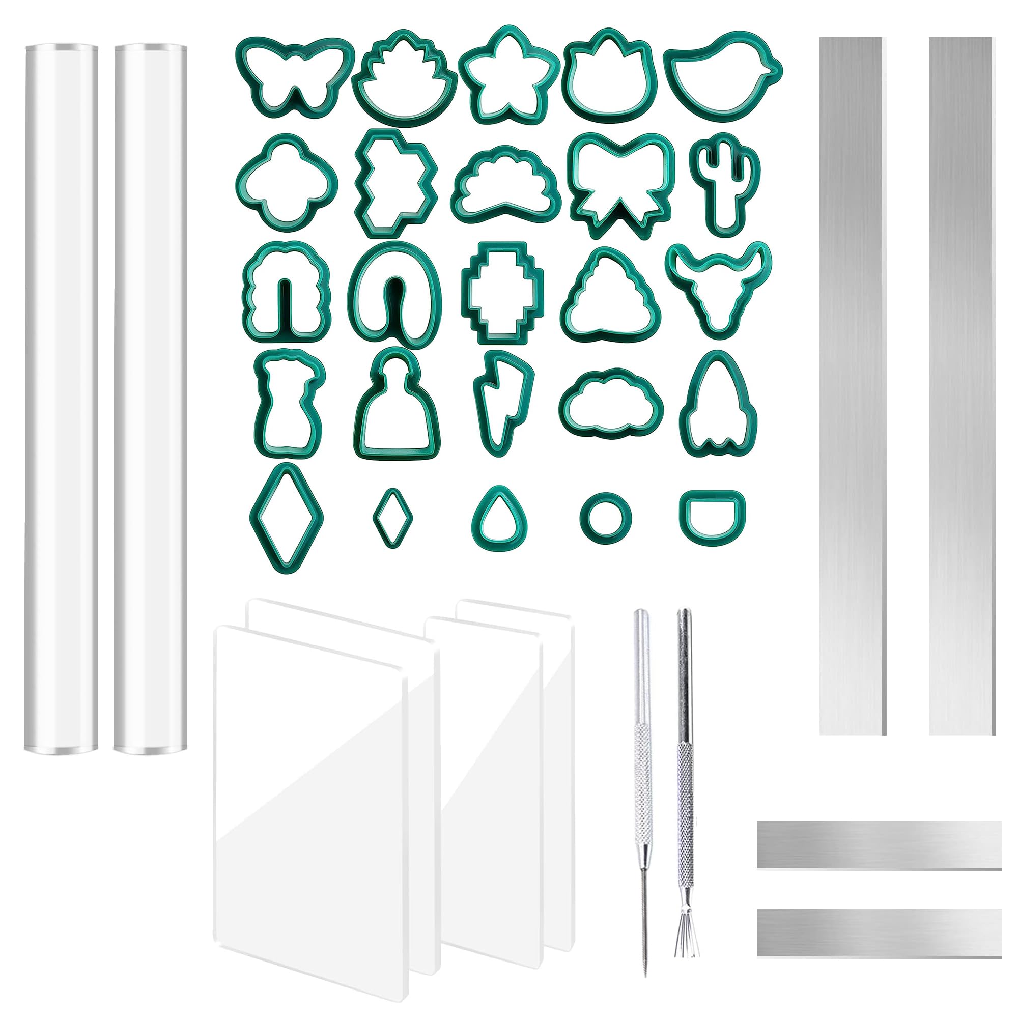 14pcs Polymer Clay Tools Acrylic Roller Clay Rolling Pin and 25 Pcs Cutters Earring Jewelry Polymer Clay Models Kit Flower Press