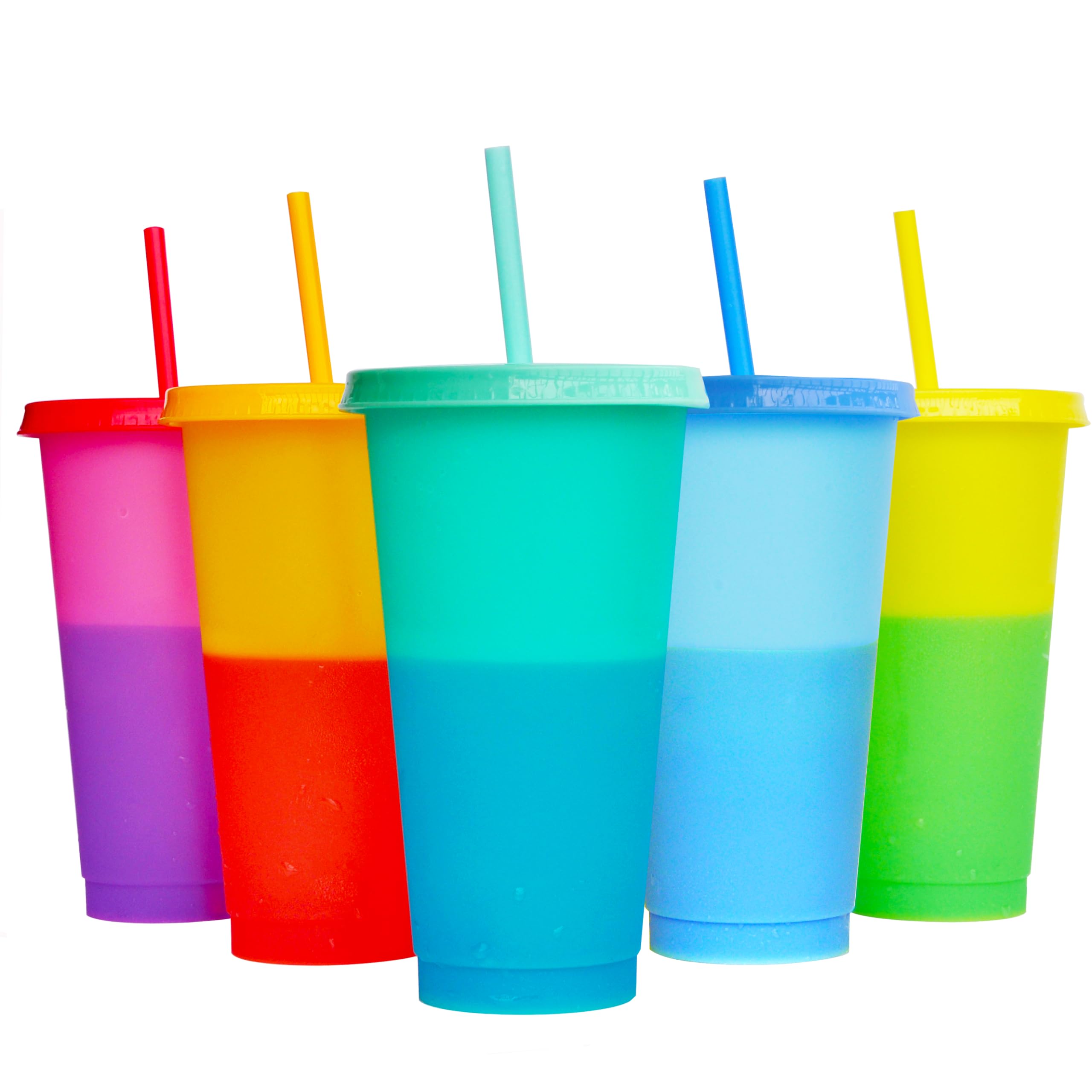 Amazon.com | Alohastarttg Color Changing Cups, 5 Pack 24oz Plastic Tumblers,  Reusable Iced Coffee & Smoothie Cups with Lids and Straws for Parties and  Travel: Tumblers & Water Glasses