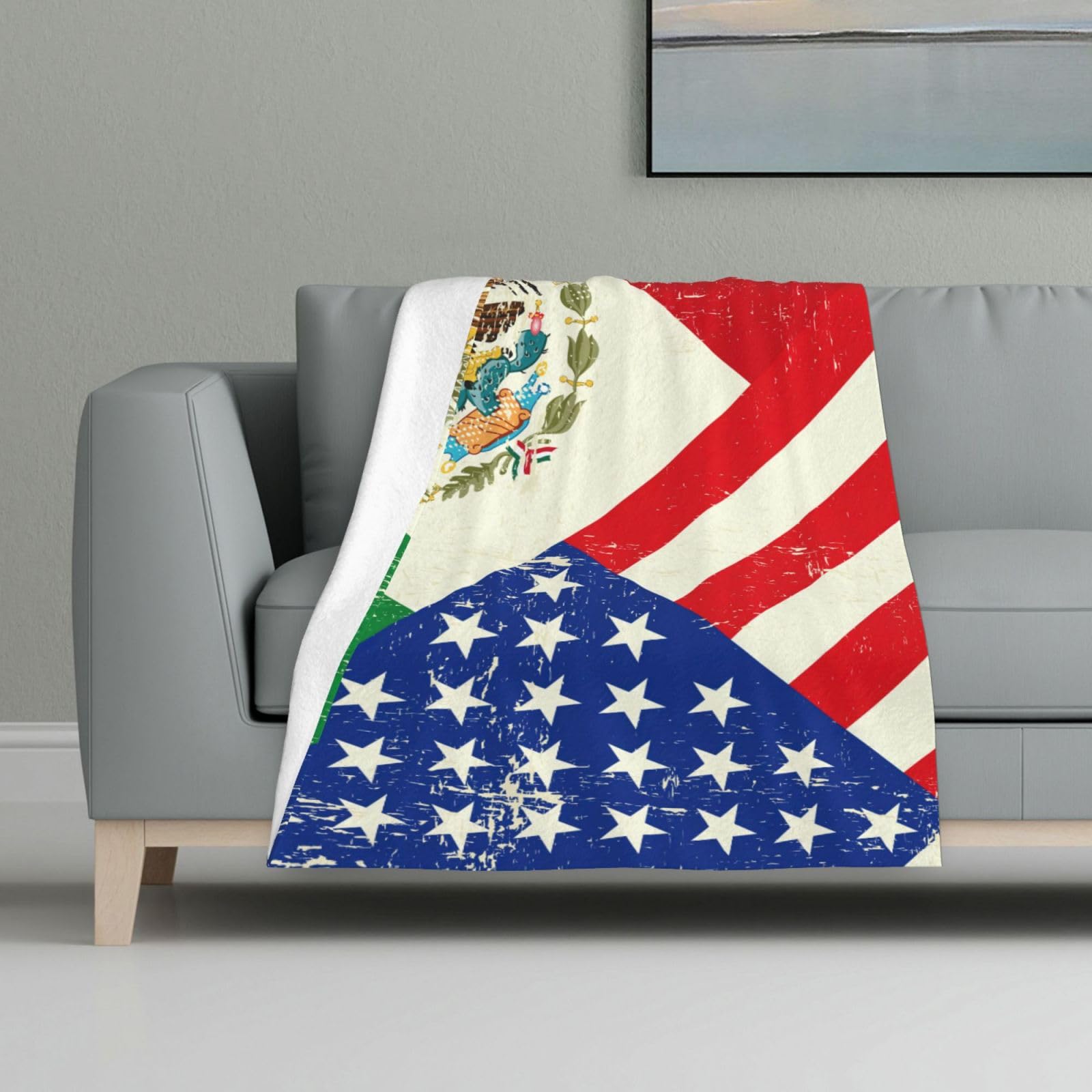 Couverture en flanelle drapeau mexicain américain contre le froid lit canapé
