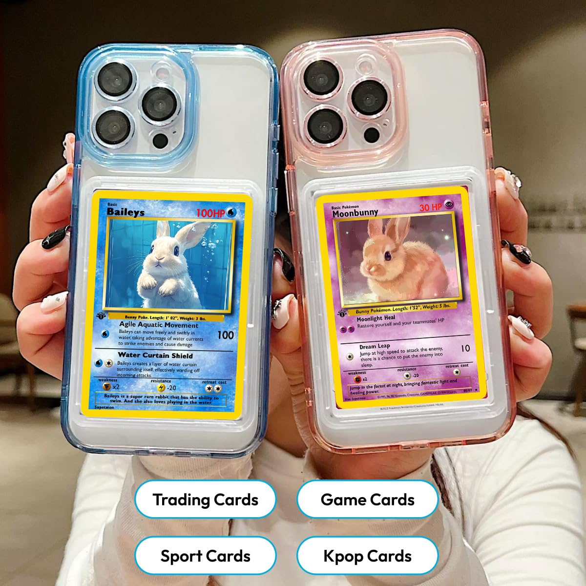 Karten-/Foto-Display-Handyhülle für iPhone, TCG/Bild-Display, Top-Loader & Sleeves, kompatible Pokemon-Karten, Sport, einteilig, magisch (ICY Pink, iPhone 17 Pro)