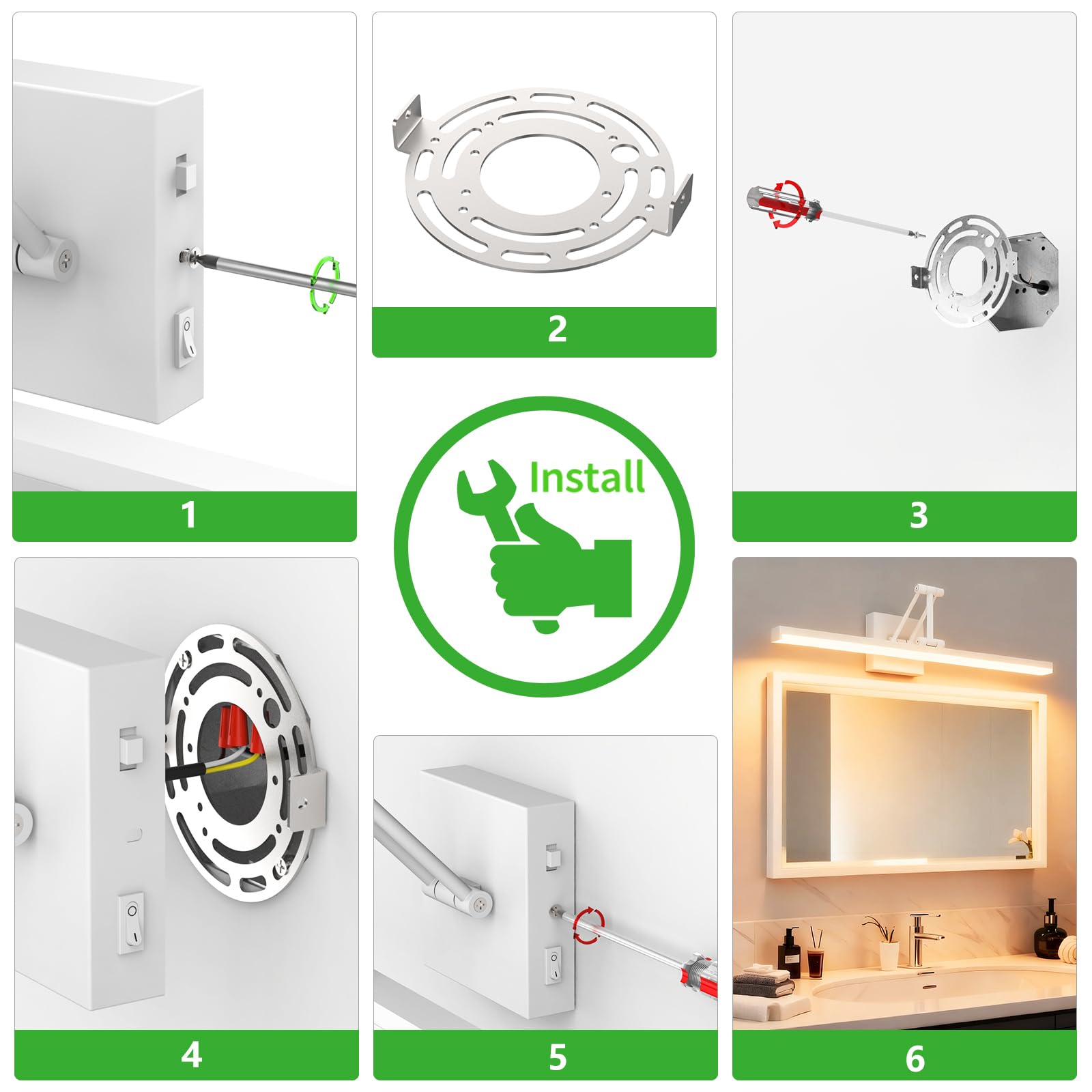 Sytmhoe 12W Spiegellampe Bad 3000K 4500K 6500K Faltbar Teleskophalterung 48.5CM 960LM Badezimmer Wandleuchte Weiß Aluminium
