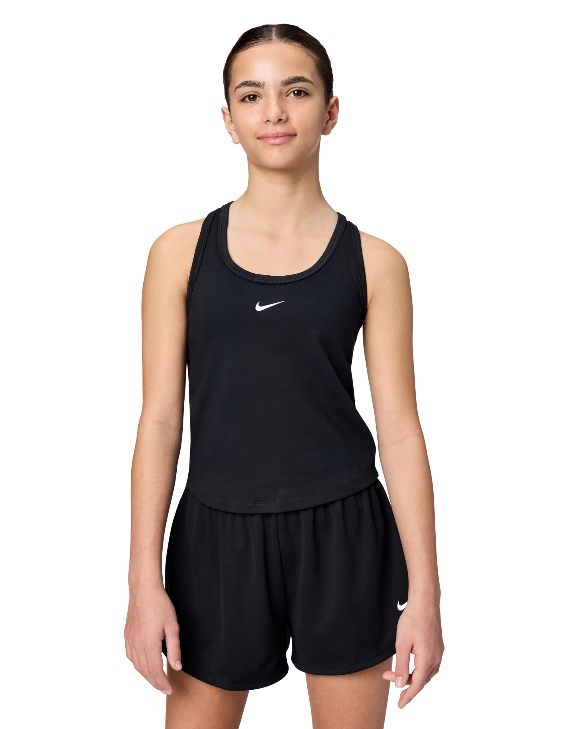 Nike Girl's One Fitted Dri-Fit Tank, Black/White, Medium