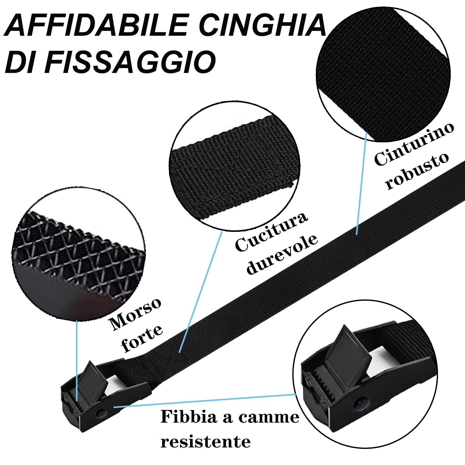 Anfyko Cinghie di Fissaggio,Bottoni Automatici Più Forti, Estremità Tagliate Smussate, Cinghie a Cricchetto con Fibbia a Camma Regolabili per Bici,Moto,SUP,Kayak,Camper,Rimorchio (300cm x 4Pezzi