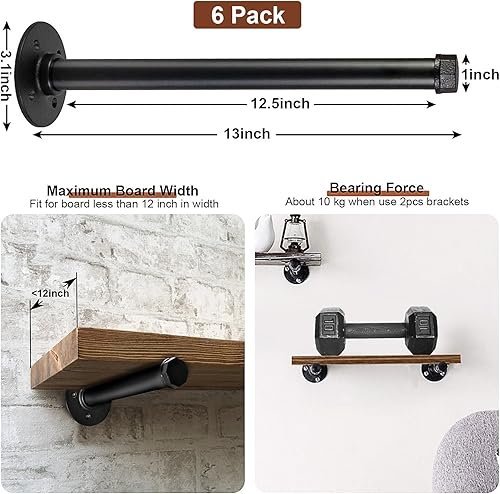 Miniatura 2 de 6 barras de ropa de tubería industrial de 12 pulgadas  Perchero de ropa de montaje en pared  Barras de ropa de pared cara hacia fuera para tienda