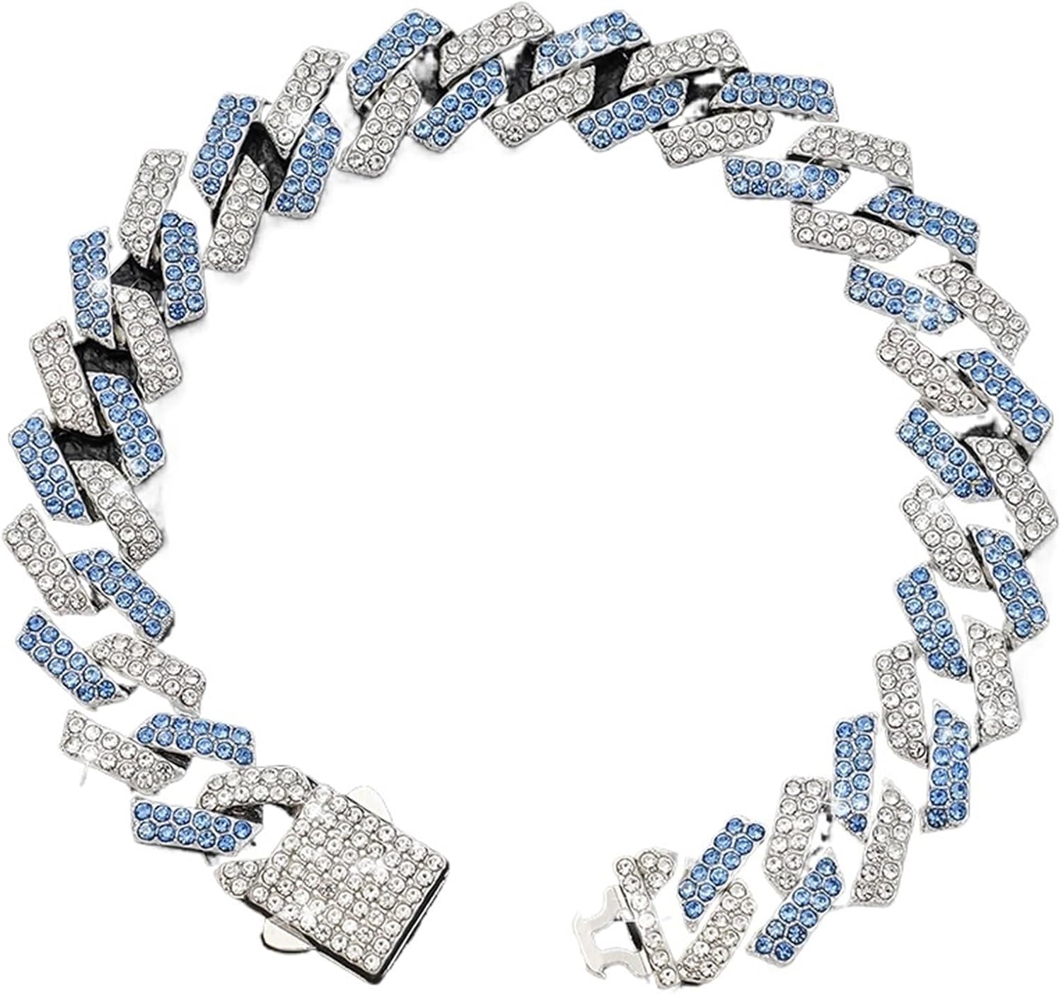 15MM Dogs Cats Chain Pet Collar Jewelry Diamond Metal Chain Collar(Blue,3X-Large)