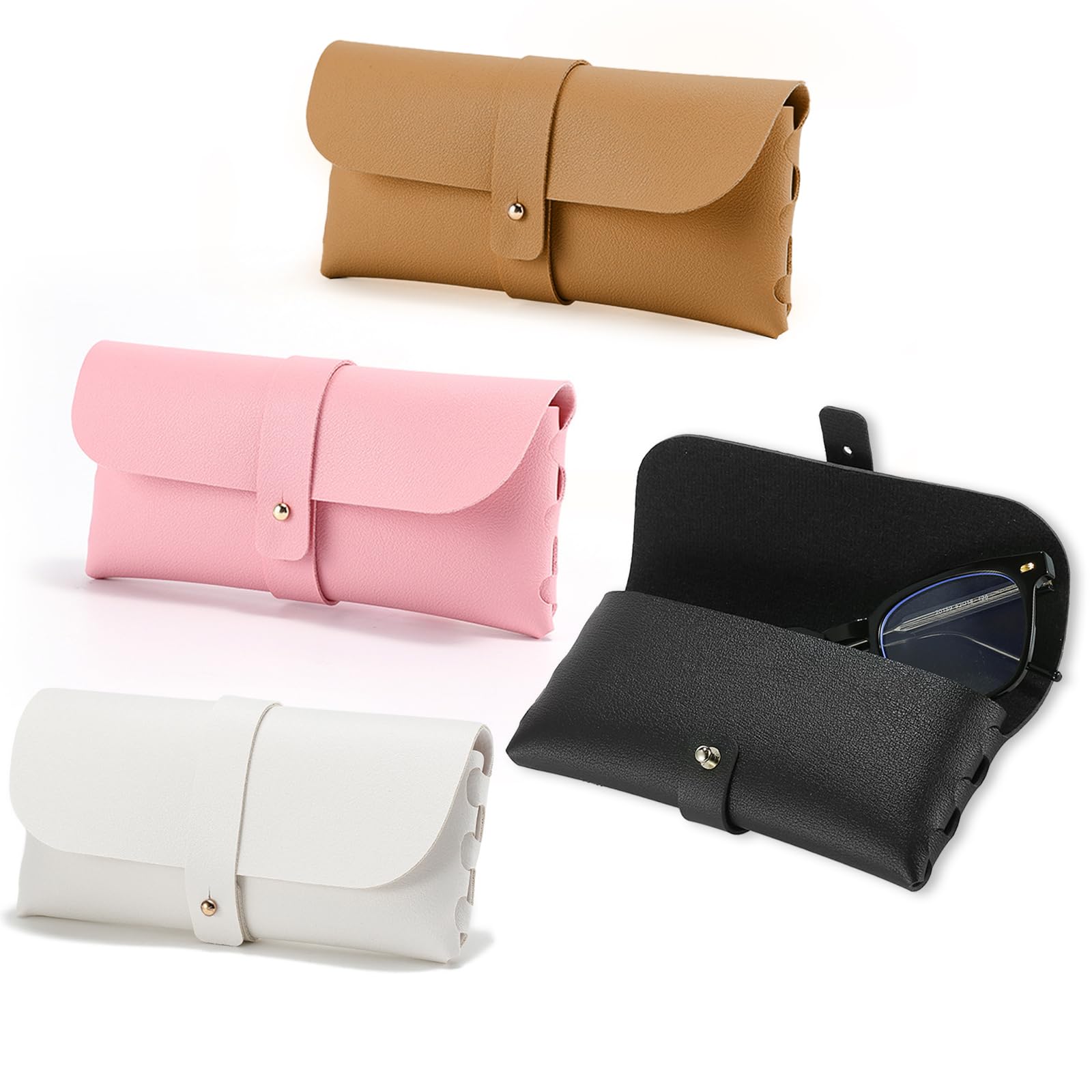 TecoKart4 Pcs Sunglasses Case For Women, PVC Leather Soft Unisex Specs Case, Multifunctional Specs Pouch For Eyewear Lipstick Data Cable, Portable Travel Glasses Case, Simple Specs Protective Pouch
