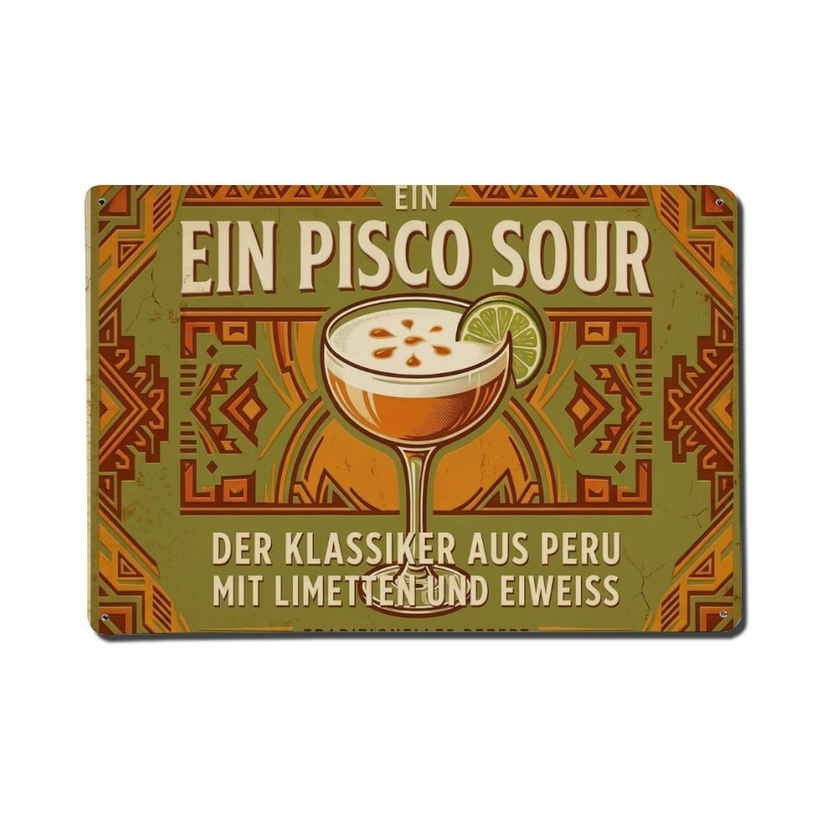 Pisco Sour Chilled Drink Classic Bartender Mixology Beverage Metal Tin Sign Plaque Wall Decor for Cafe, Man Cave, Club Bar, Office, Home Garden Round Metal Poster 8x12Inch
