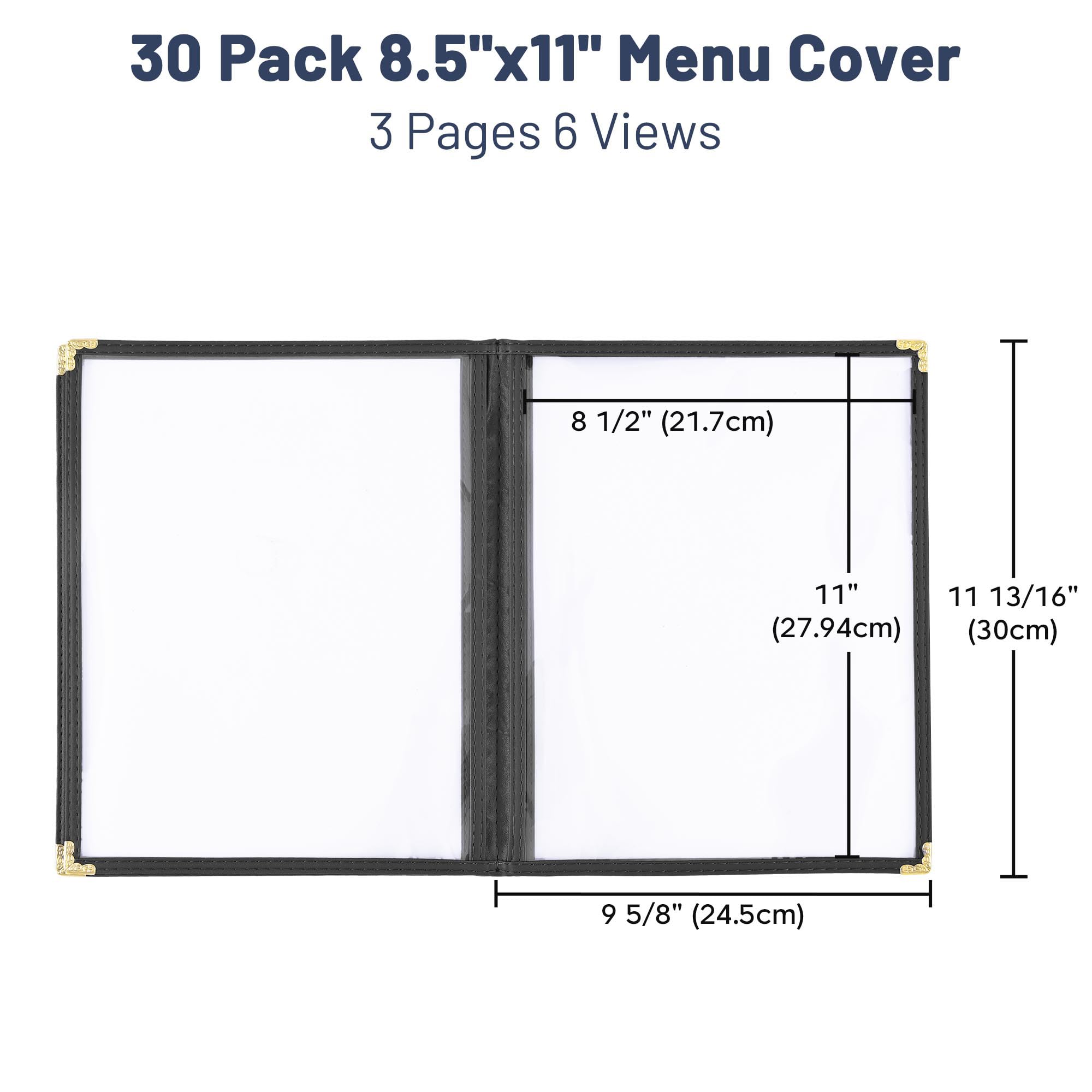 WeChef - Juego de 30 fundas para menús (3 páginas, 6 puntos de doble punta, para cafeterías y restaurantes de papel de 21,6 x 27,9 cm)