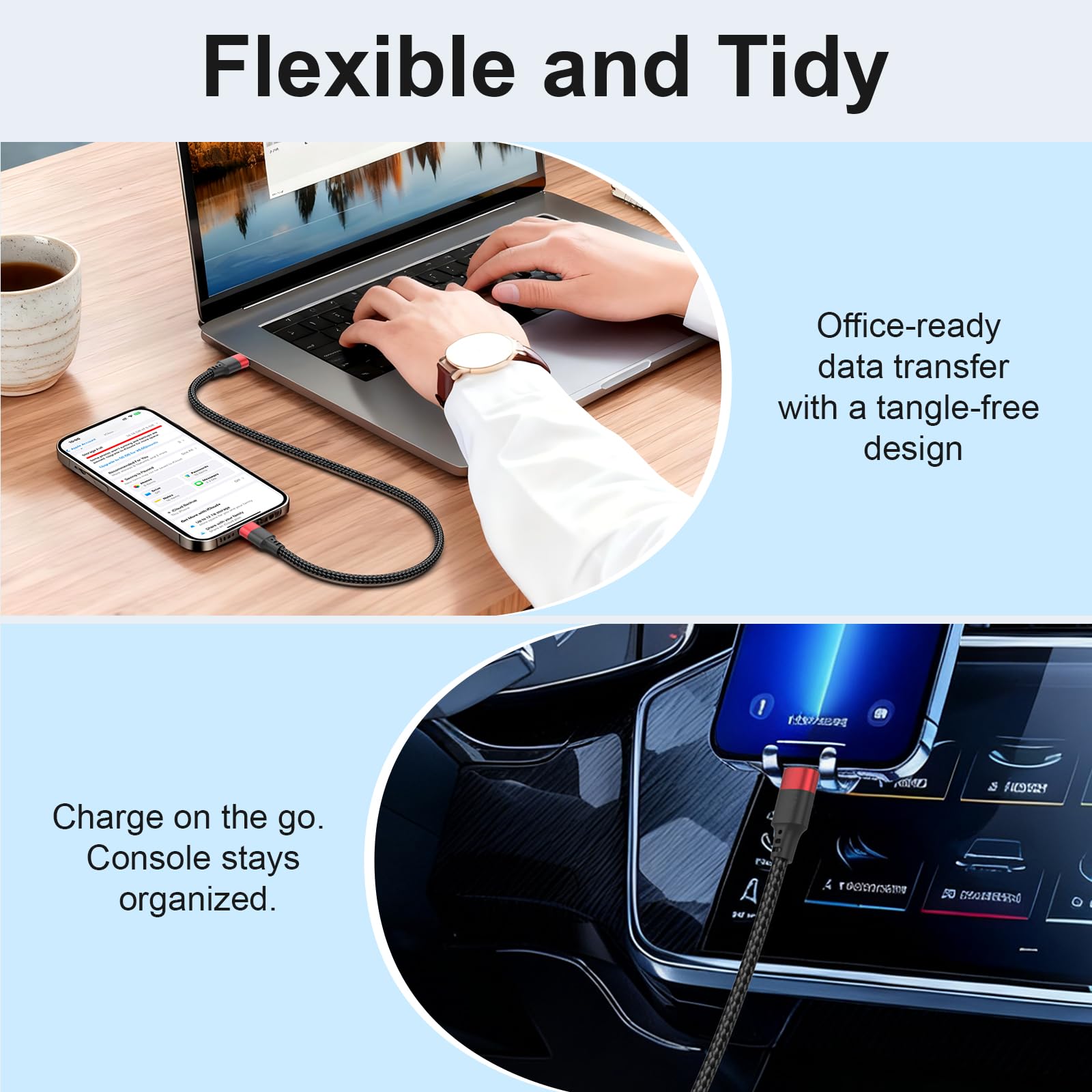 Vienceen Cavo USB C da 0,6 m, cavo USB C intrecciato da 6 m, confezione da 3 pezzi, cavo di ricarica rapida da tipo C a C per iPhone 17 Air/16 Pro/15 Plus, Galaxy S24/Z Flip 6, Pixel 8