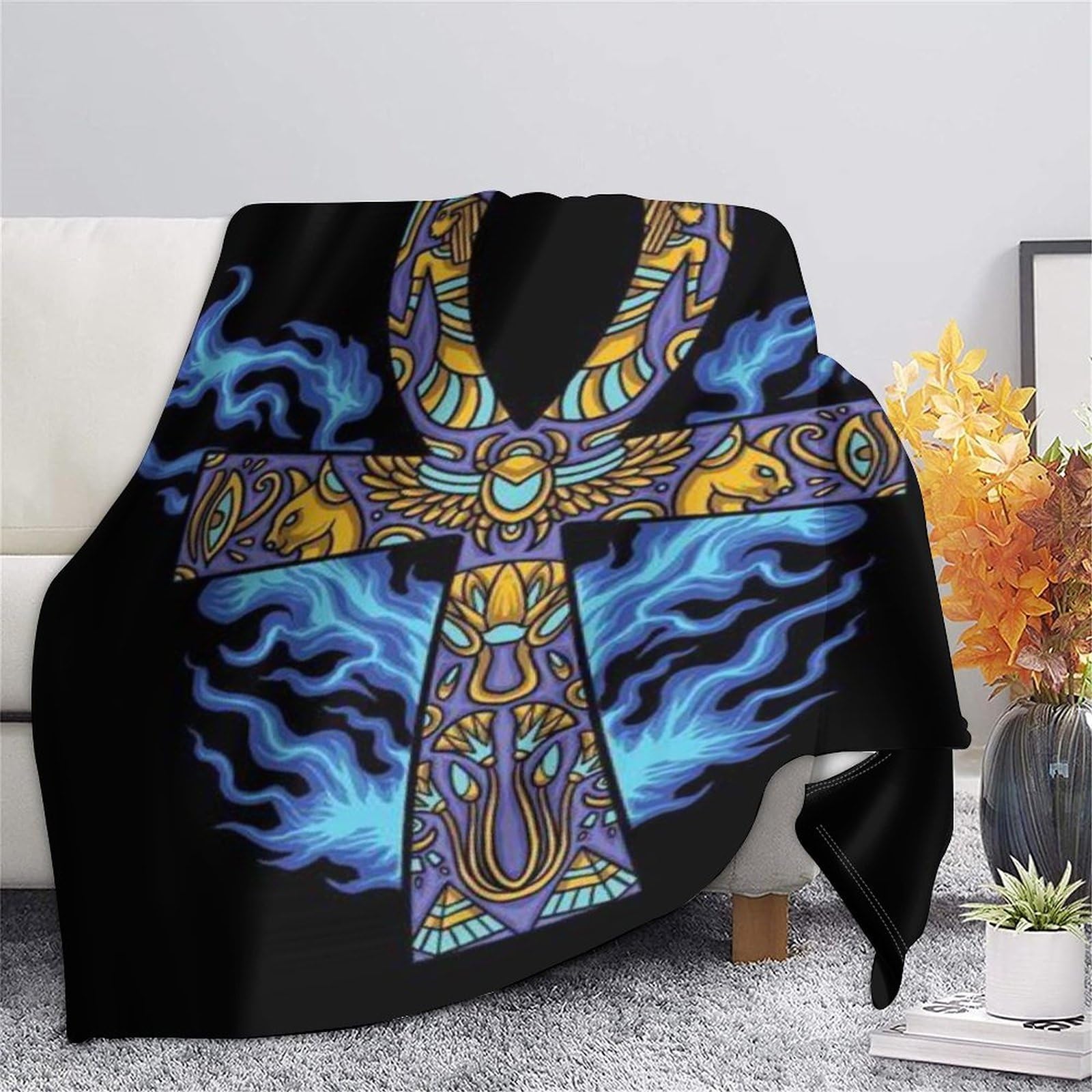 Przytulny koc – 150 x 200 cm (150 x 200 cm), koc polarowy 3D, miękki, ciepły koc wełniany, narzuta na kanapę, koc Key of Life na sofę, koc dzienny, koc do mieszkania