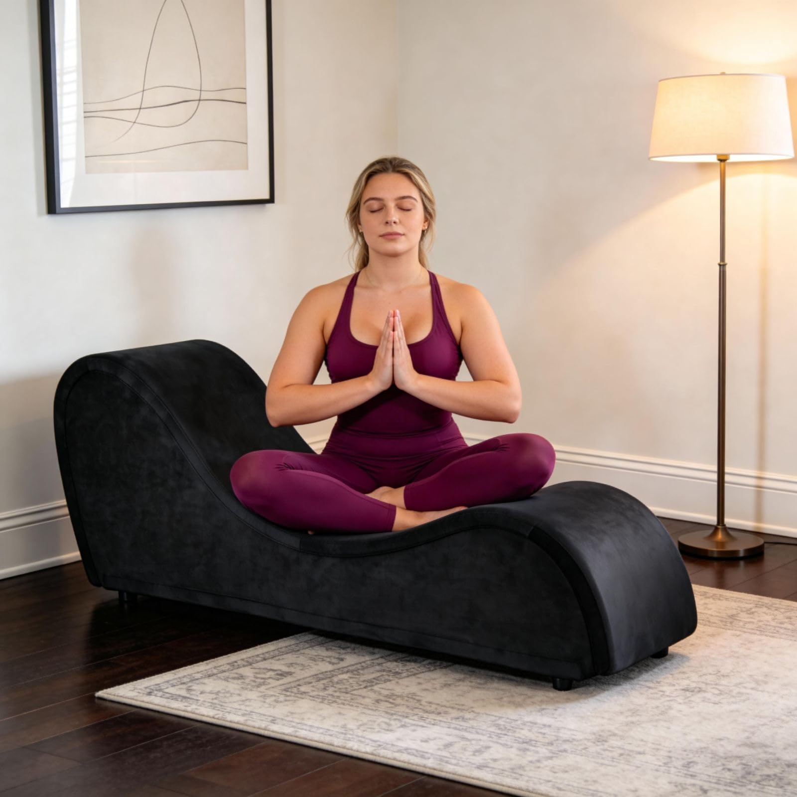 Chaise Lounge Chair with Cover, Heavy-Duty Metal Frame for Exercise, Stretching, Relaxation, Indoor Sport for Living Room(Grey Velvet): Black