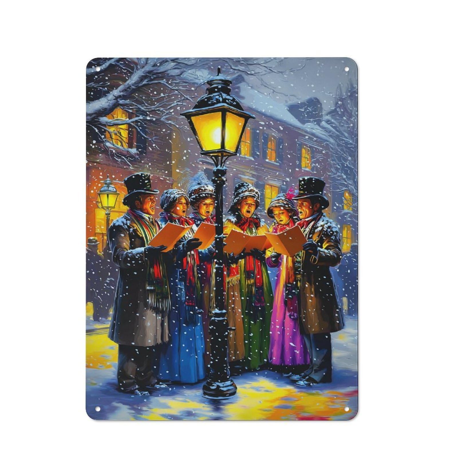 Junmoney Christmas Carolers In Snowy Street -2 Tin Wall Plaque 40X30cm With For Hobby Room Or Studio, New Home Wall Decor For Creative Interior Collectors