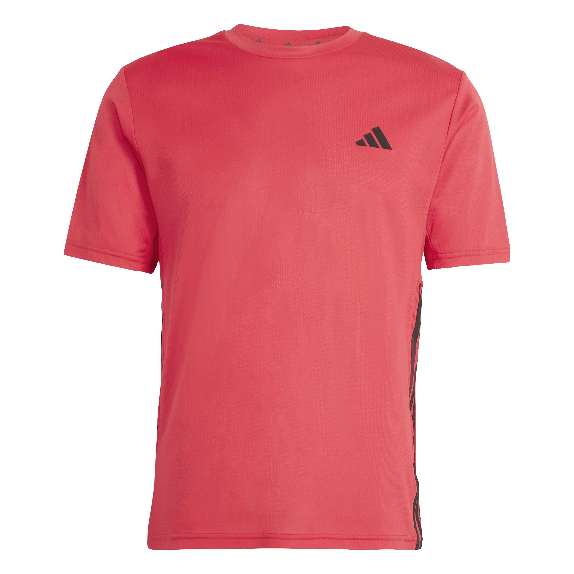 adidas Men's Workout Essentials Base 3-Stripes Shirt, Pure Ruby/Black, 3XL Tall