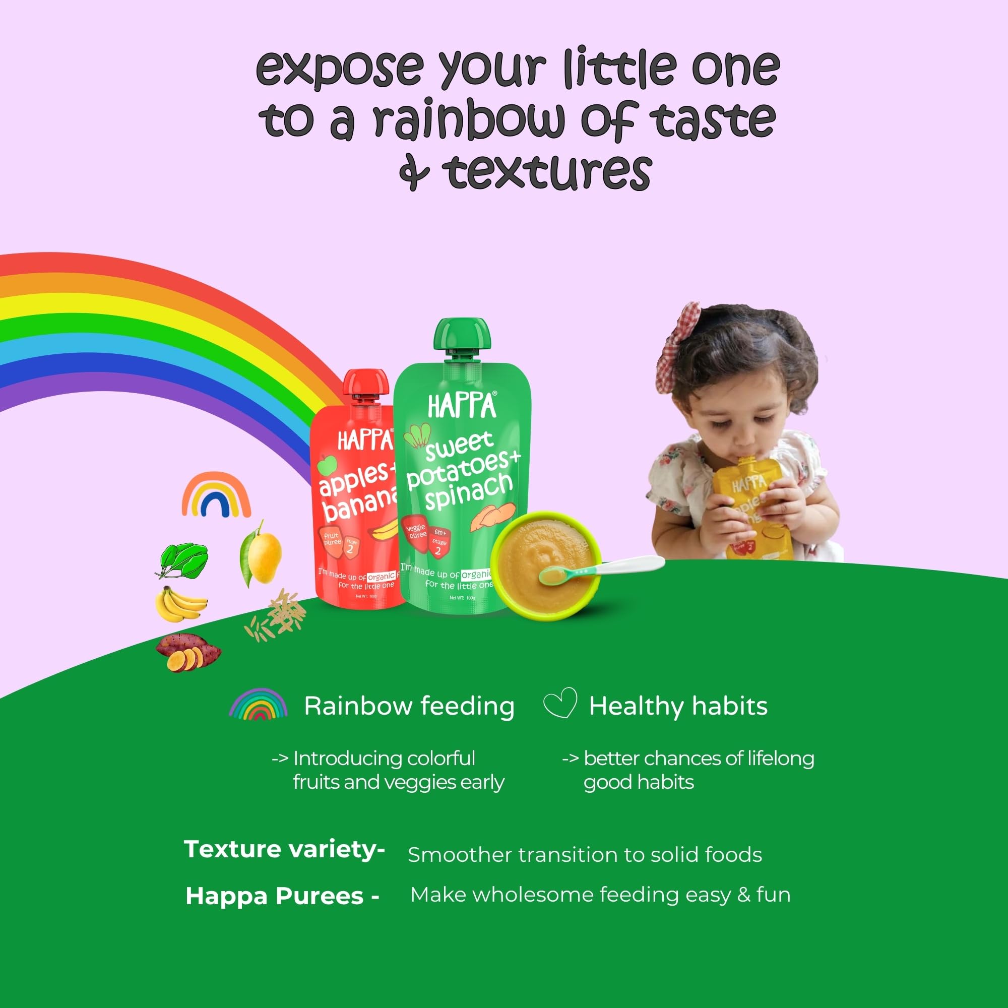 Happa Organic Baby Food Apple and Banana Puree | 100% Fruits | No Added Sugar, No Milk Powder, No Preservatives | Stage 2 (6 Months+) | Ready to Eat | Free from Common Allergens | Pack of 1 (100g Each) 1