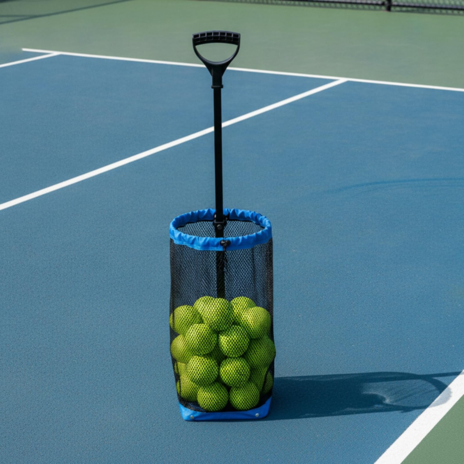 Milageto Raccoglitore di Palline con Cesto a Rete Portatile Raccoglitore di Palline Ergonomico Cesto con Manico Lungo per Giocatori, Campo da Tennis
