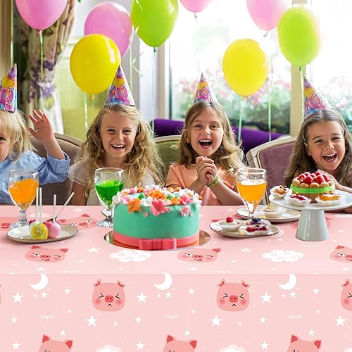 Miniatura 5 de Tudomro Mantel rectangular de cerdo rosa de 54 x 108 pulgadas, 3 piezas, para decoración de mesa de cumpleaños, cocina, comedor