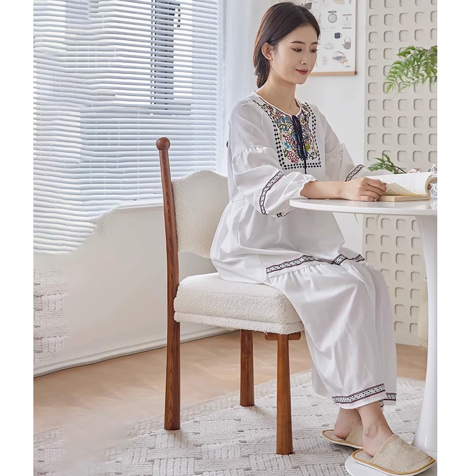 Slish Chaise de salle à manger rembourrée en bois massif pour chambre à coucher et bureau à domicile avec pieds en bois blanc – Parfait pour la salle à manger et la décoration moderne
