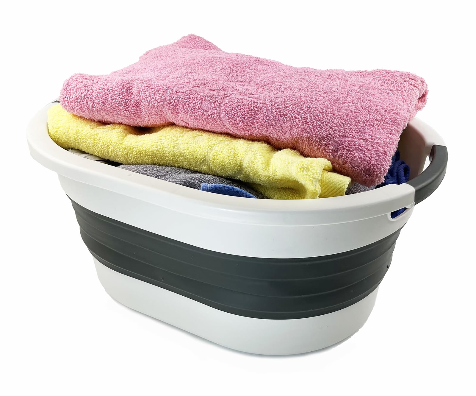 SAMMART 23L zusammenklappbarer Kunststoff-Wäschekorb – faltbarer Pop-Up-Aufbewahrungsbehälter/Organizer – tragbare Waschwanne – platzsparender Korb/Korb (2, Grau/Verwaschenes Schwarz)