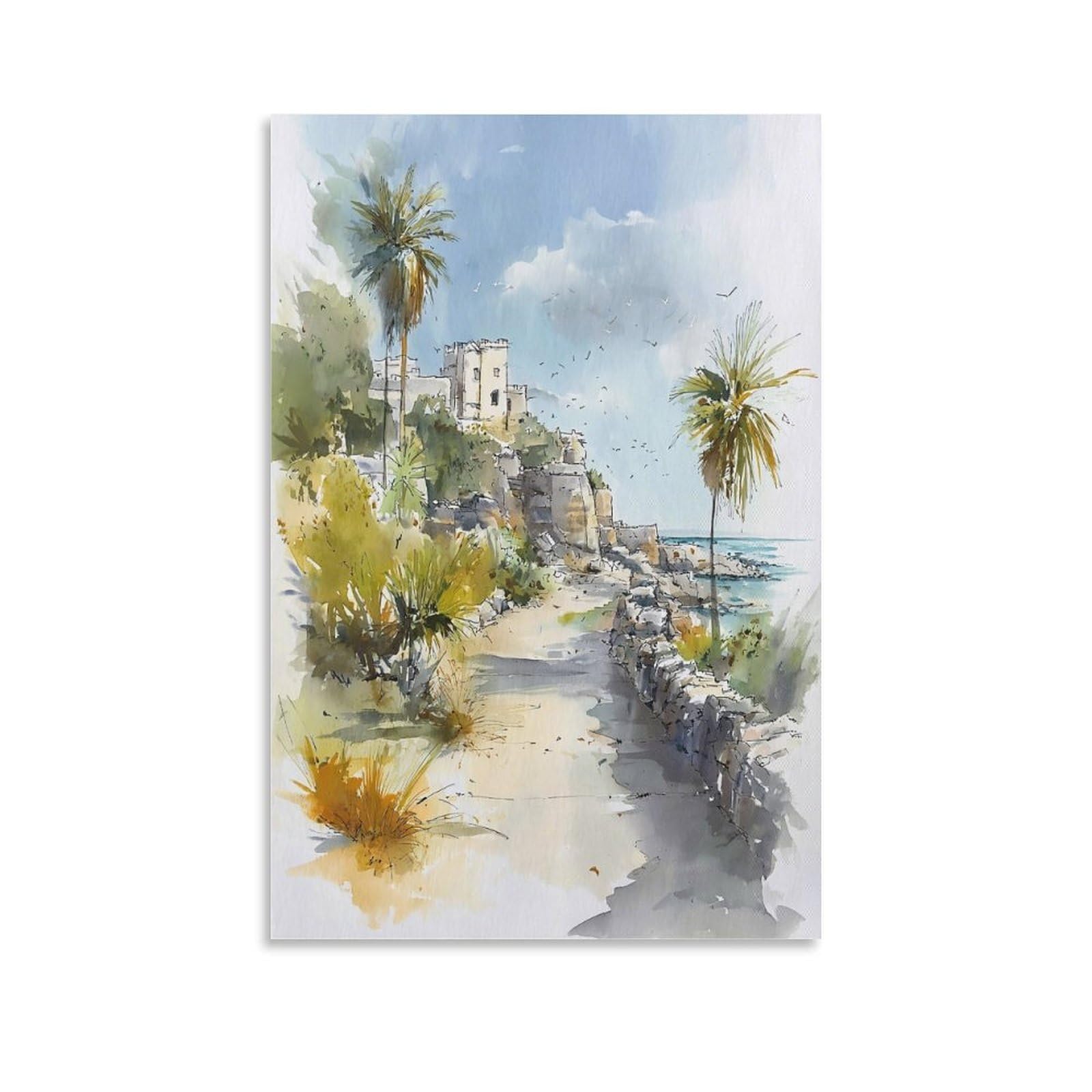 LCYNNH Tulum Beach Mexico 24x36inch(60x90cm) Vintage Travel Poster Watercolor Canvas Art