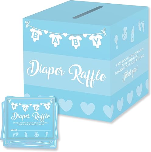 Party Hearty Juegos de baby shower para niños, 50 boletos azules para rifas de pañales, caja de tarjetas de boletos para rifas de pañales,