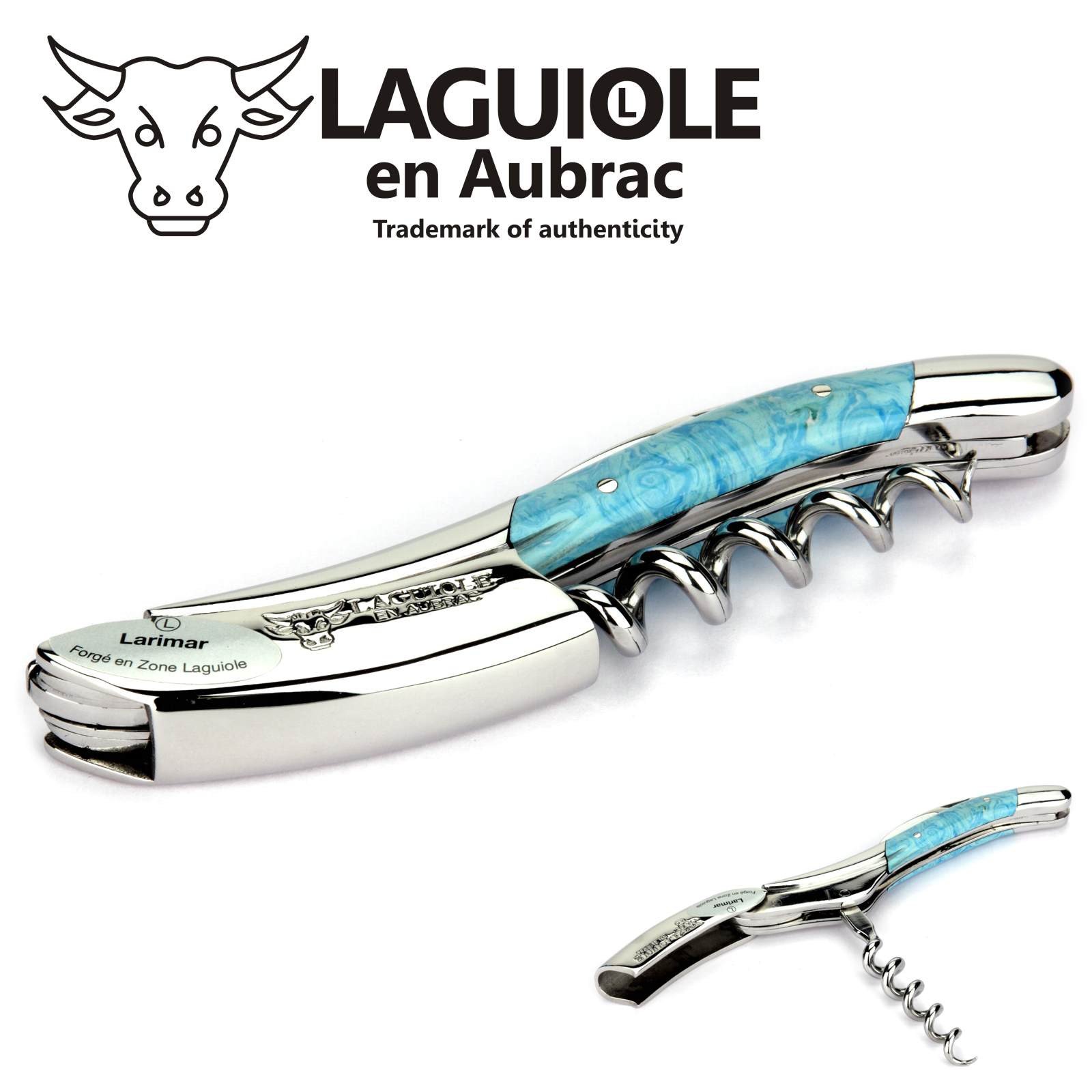 Laguiole en Aubrac Kellnermesser Larimar blau Edelstahl glänzend SOM99PWI Sommelierbesteck