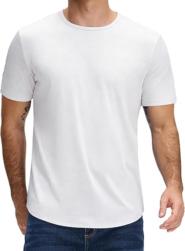 JEMLDL Men's Casual T Shirt Short Sleeve Cotton Blend T-Shirts Curved Hem Crewneck Summer Classic Basic Tee Shirts S-5XL