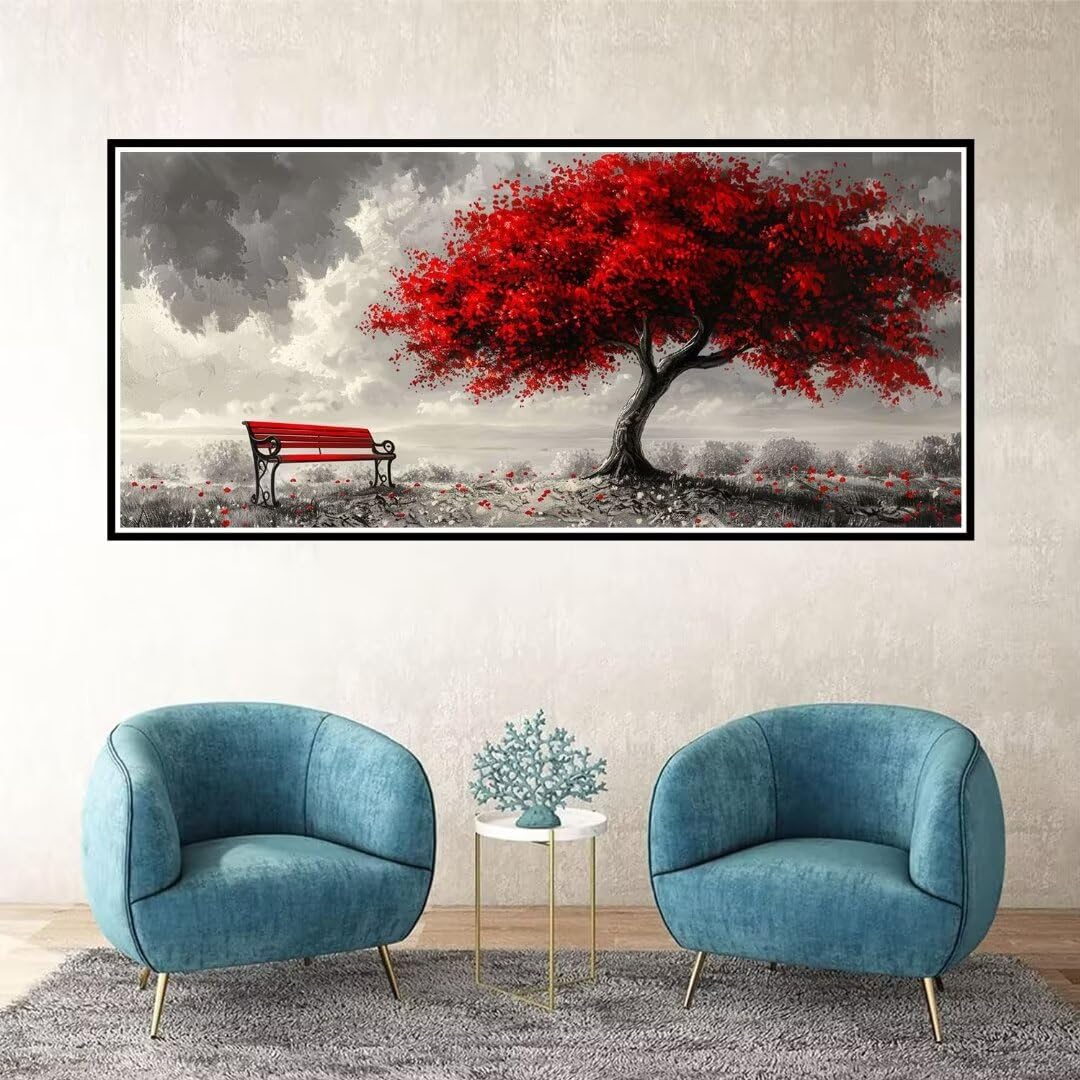 2 Pezzi Albero Pittura Diamante, 5D Diamond Painting paesaggio, 40x90cm Diamond Painting Grandi Dimensioni, Strass Ricamo a Punto Croce Kit Diamond Painting per Decorazioni Natalizie Casa e Regalo B-3