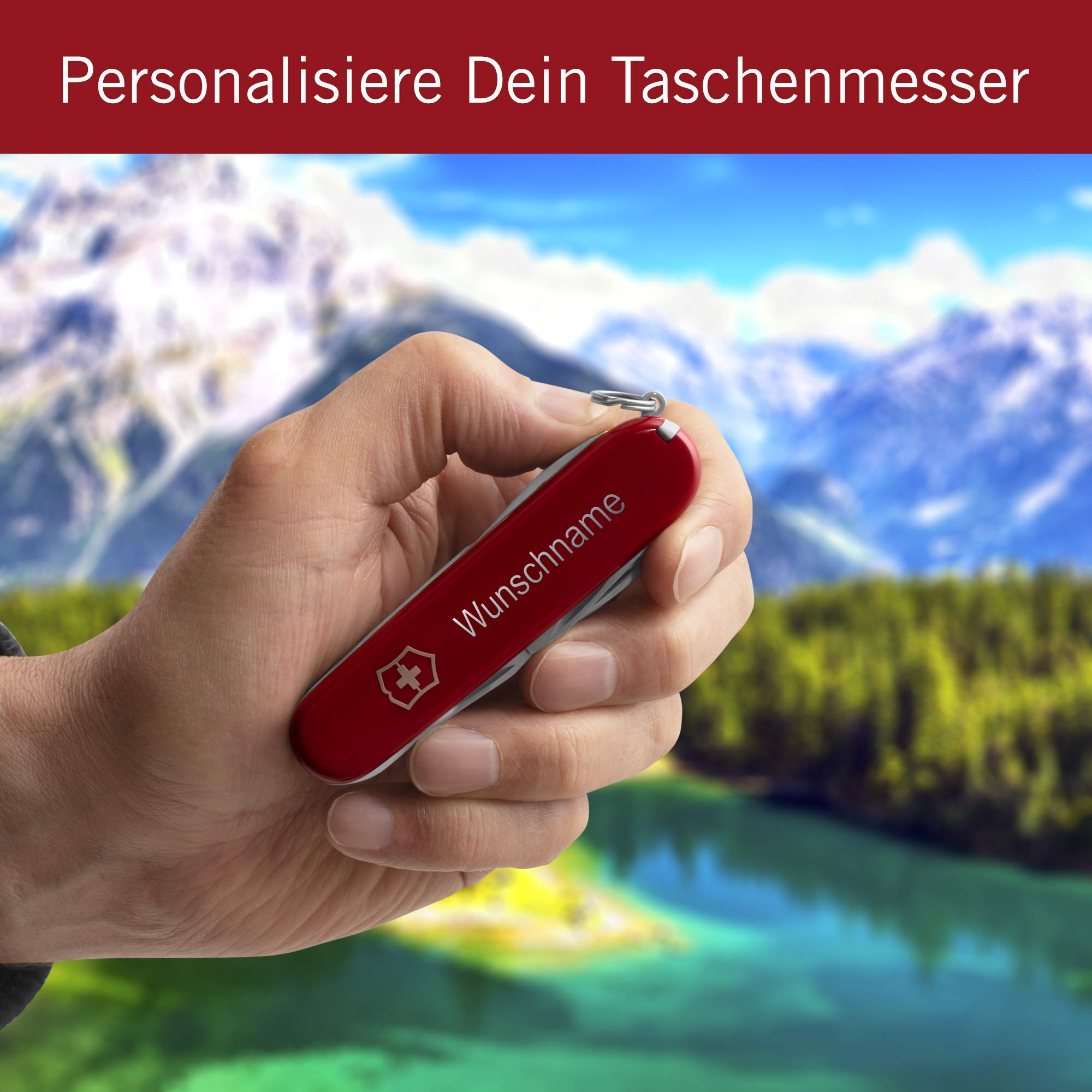 Victorinox Hiker Schweizer Taschenmesser personalisiert mit Namen/Multitool für Camping und Outdoor Swiss Knife / 13 Funktionen, Säge, Dosenöffner, Schraubendreher/Geschenke für Männer
