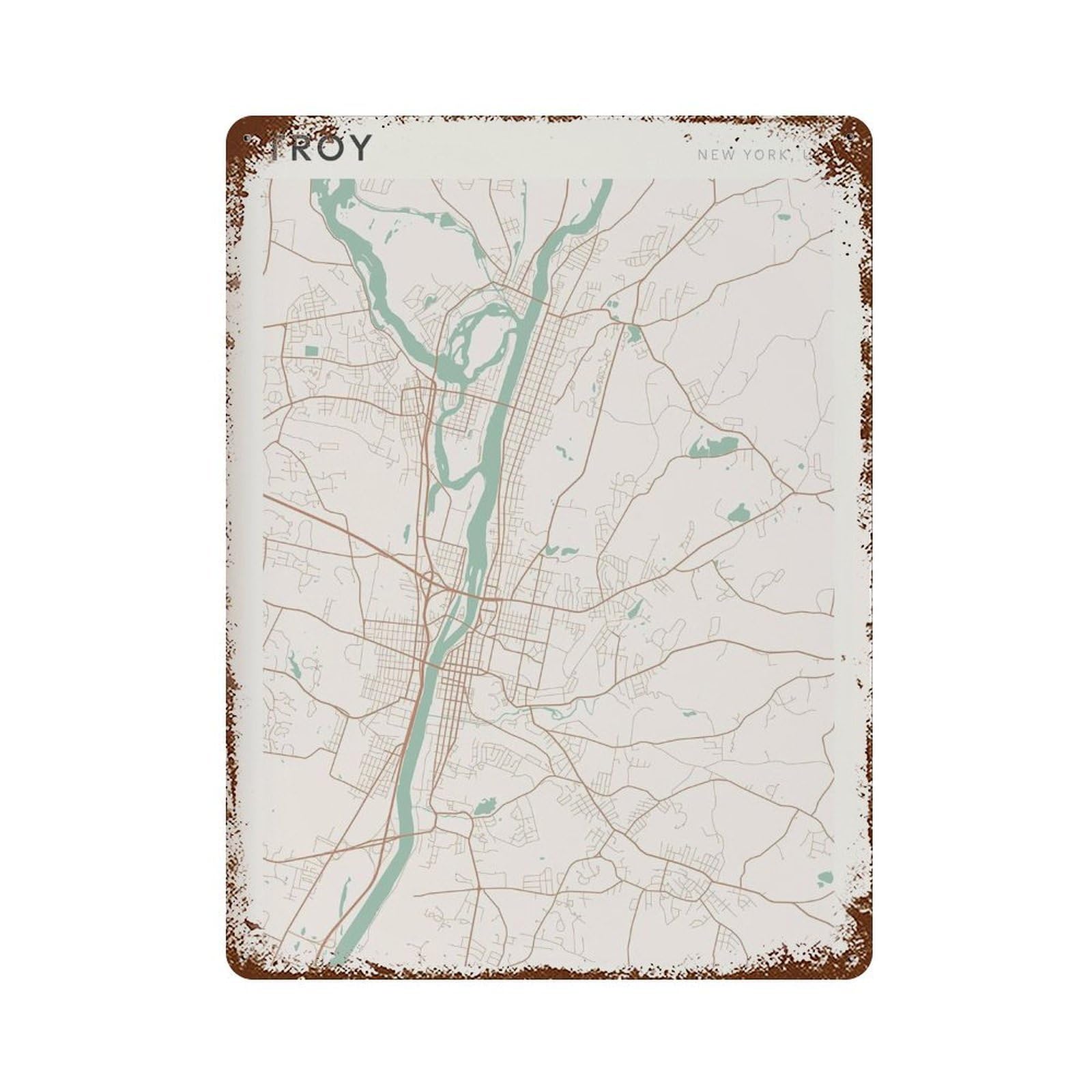 xiaoxiaoshen Troy Map New York Travel Gift Scandi Wall Decor Art Metal Tin Poster Modern Home Decor Art Home Bar Shop Decorations Vintage Sign 40x30cm