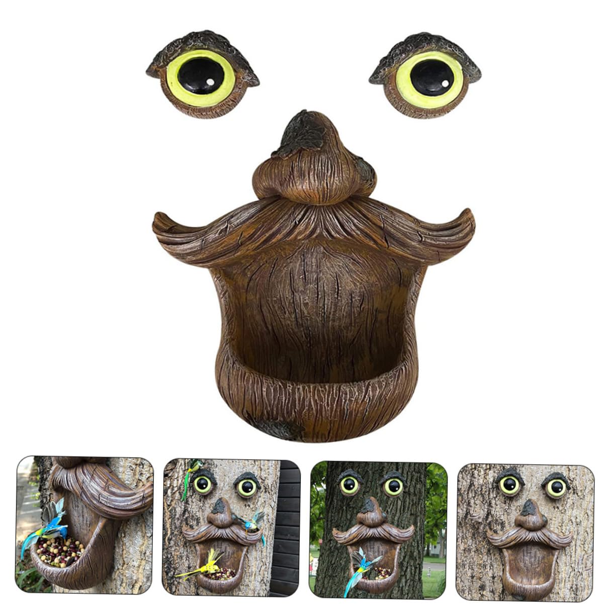 BESPORTBLE Mangiatoia per Uccelli in Resina Volto di Legno Luminoso per Esterno Decorazione Giardino Area Giochi Bambino Bambina Design Fantastico e Divertente