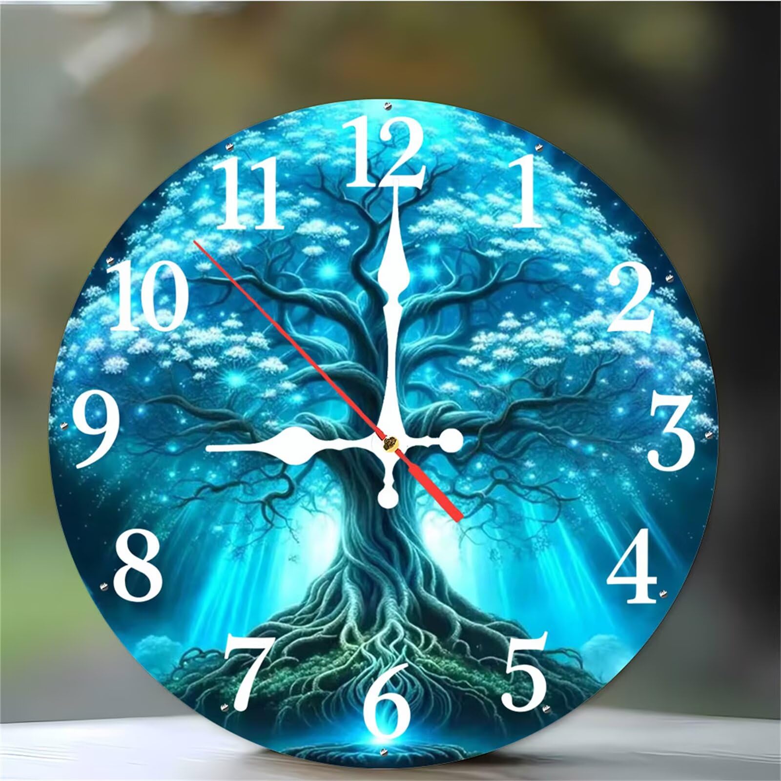 Horloge murale pour chambre et salon design arbre de vie cadran rond silencieux 12 pouces