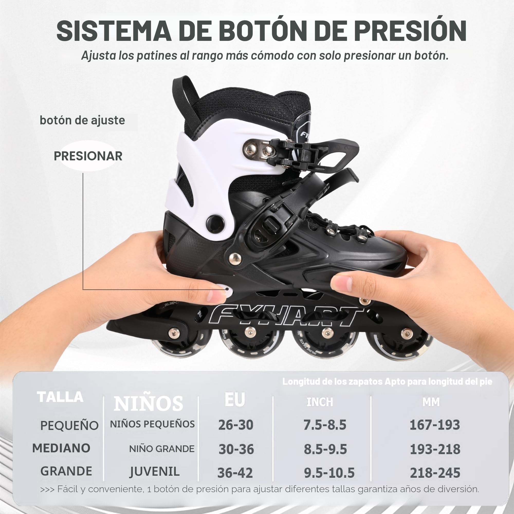 Patines en Línea para Niños y Adultos 4 Ruedas Negro