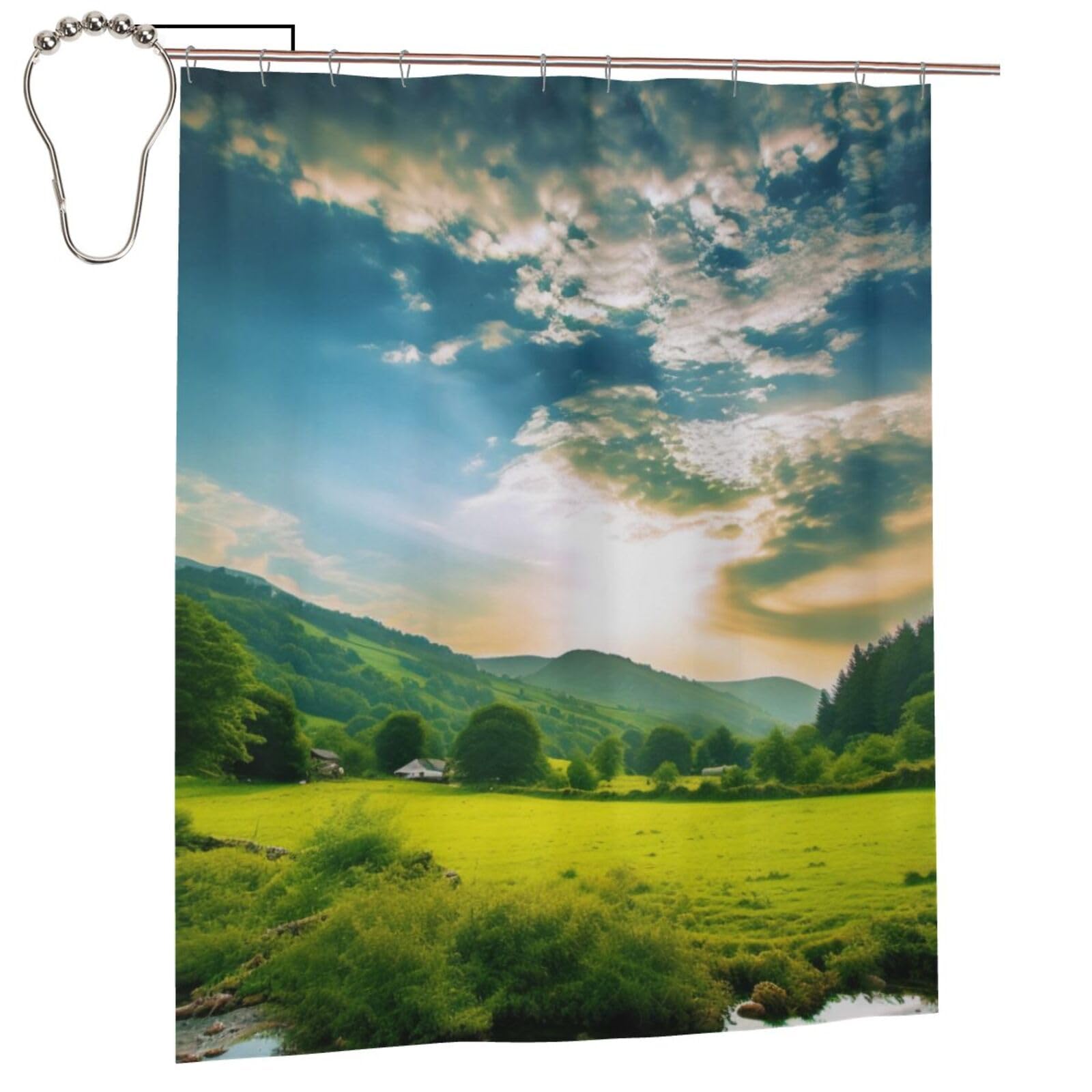 BWWHCCTI Natural Scenery Printed Shower Curtain With 12 Iron Hooks Opaque Quick Drying Waterproof Shower Curtains Sets For Bathroom 152x183 Cm