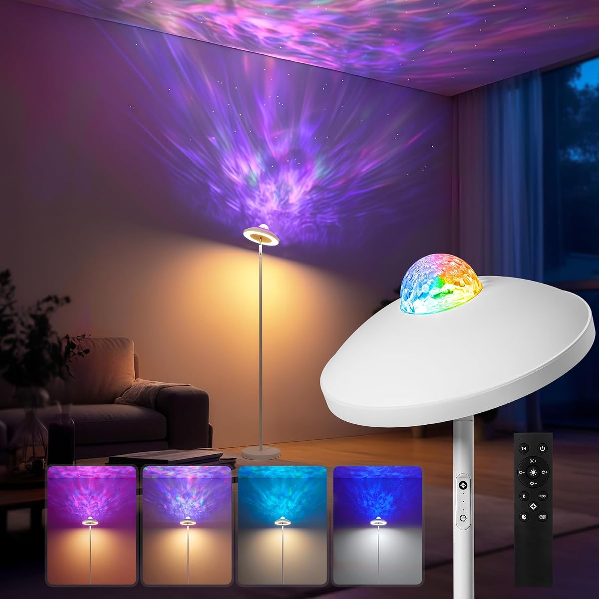 Kids Floor Lamp with RGB Star Projector & Remote, RGB Standing Lamp | Stepless 3000-6000K Color Changing, Dimmable White Corner Lamp, 15W Modern 69" Tall Light for Bedroom, Kids Room, Living Room