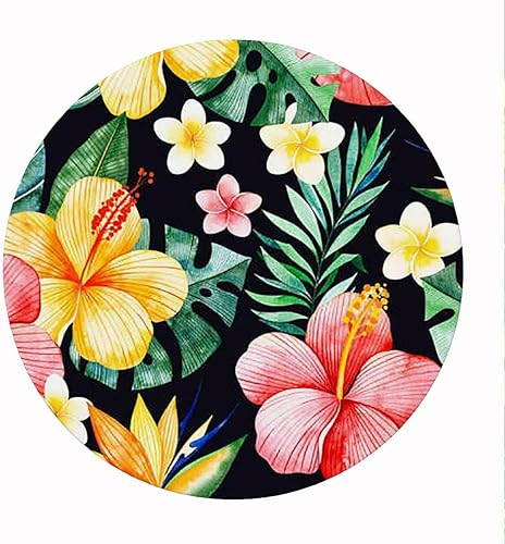 Miniatura 5 de Mantel redondo de flores exóticas de hibisco y hojas de palma, resistente a las arrugas, sin arrugas, para cocina, picnic, comedor, decoración del
