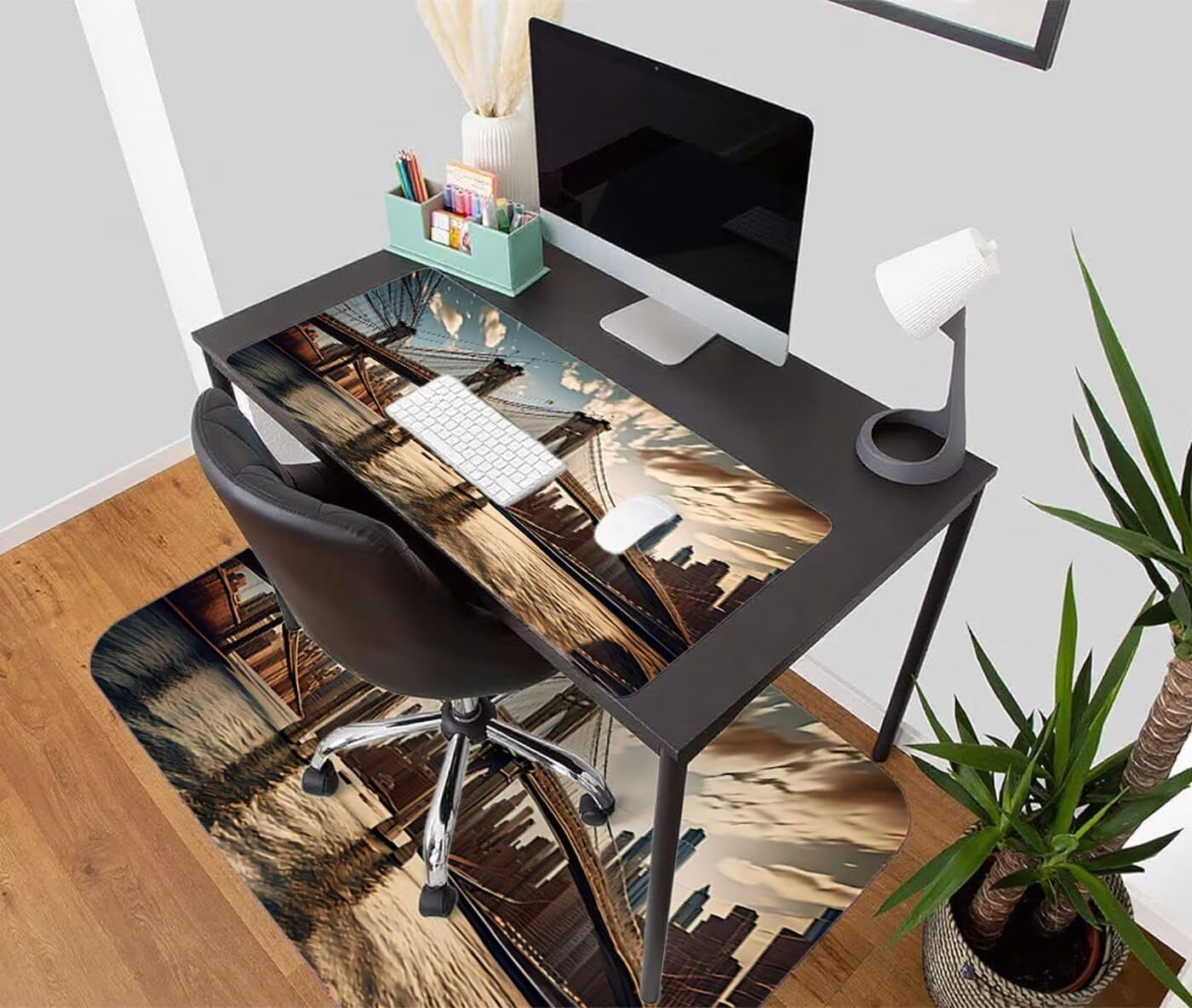 Podkładka pod mysz XXL 1200 x 600 mm duża podkładka pod mysz dla graczy most Brooklyn pod ręką biurko antypoślizgowe szyte krawędzie do komputera, laptopa poprawia precyzję i szybkość, krajobraz S