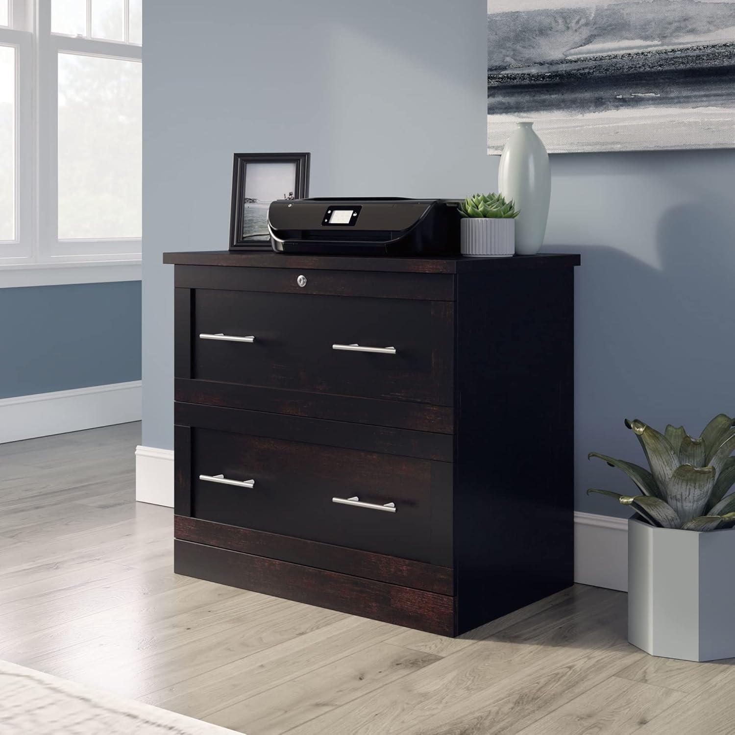 Realspace® 29-7/16"W x 18-1/2"D Lateral 2-Drawer File Cabinet, Peppered Black