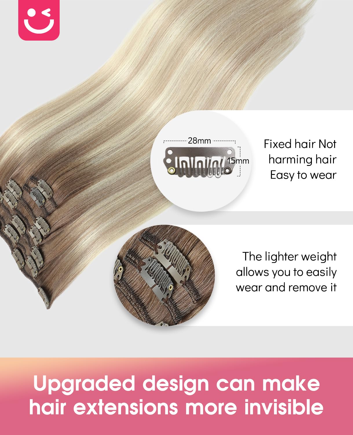 Youngsmile Clip in Extensions Echthaar Blond Balayage Clip in Extensions Hellbraun Ombre Aschblond Platinblond Clips Haarverlängerung Echthaar #8/60/18 55cm 120g 7pcs (clip#8/60/18-22Zoll)