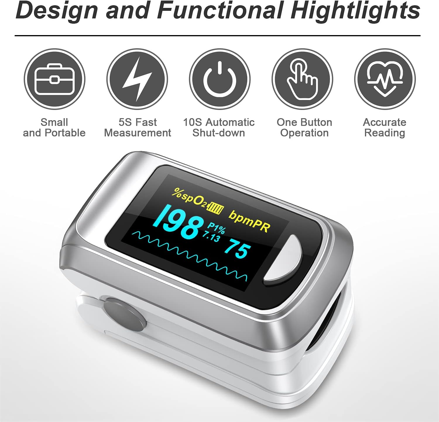 Amazon Com Fingertip Pulse Oximeter Blood Oxygen Monitor Finger For Adult Children Portable Oxygen Level Monitor With Oled Screen Included 2 X Aaa Batteries And Lanyard Health Household