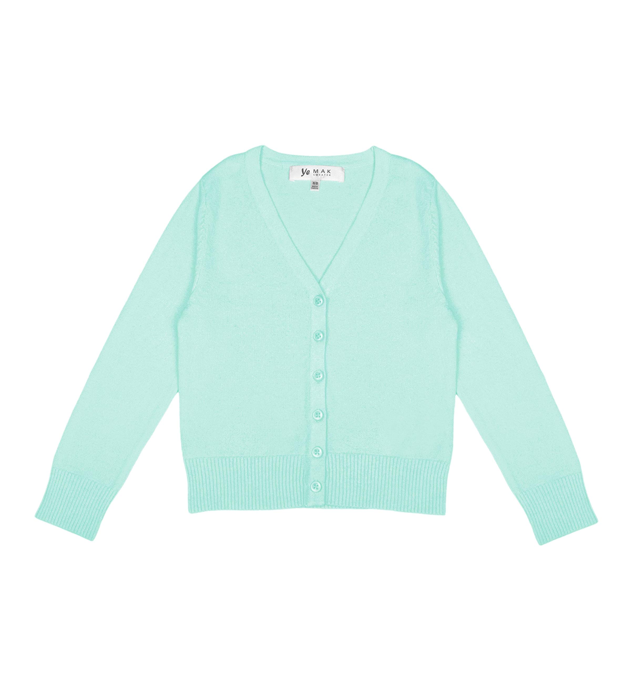 YEMAK Girl’s Knit Cardigan Sweater – Long Sleeve V-Neck Basic Kids Casual Button Down Soft Lightweight Knitted Cute Top