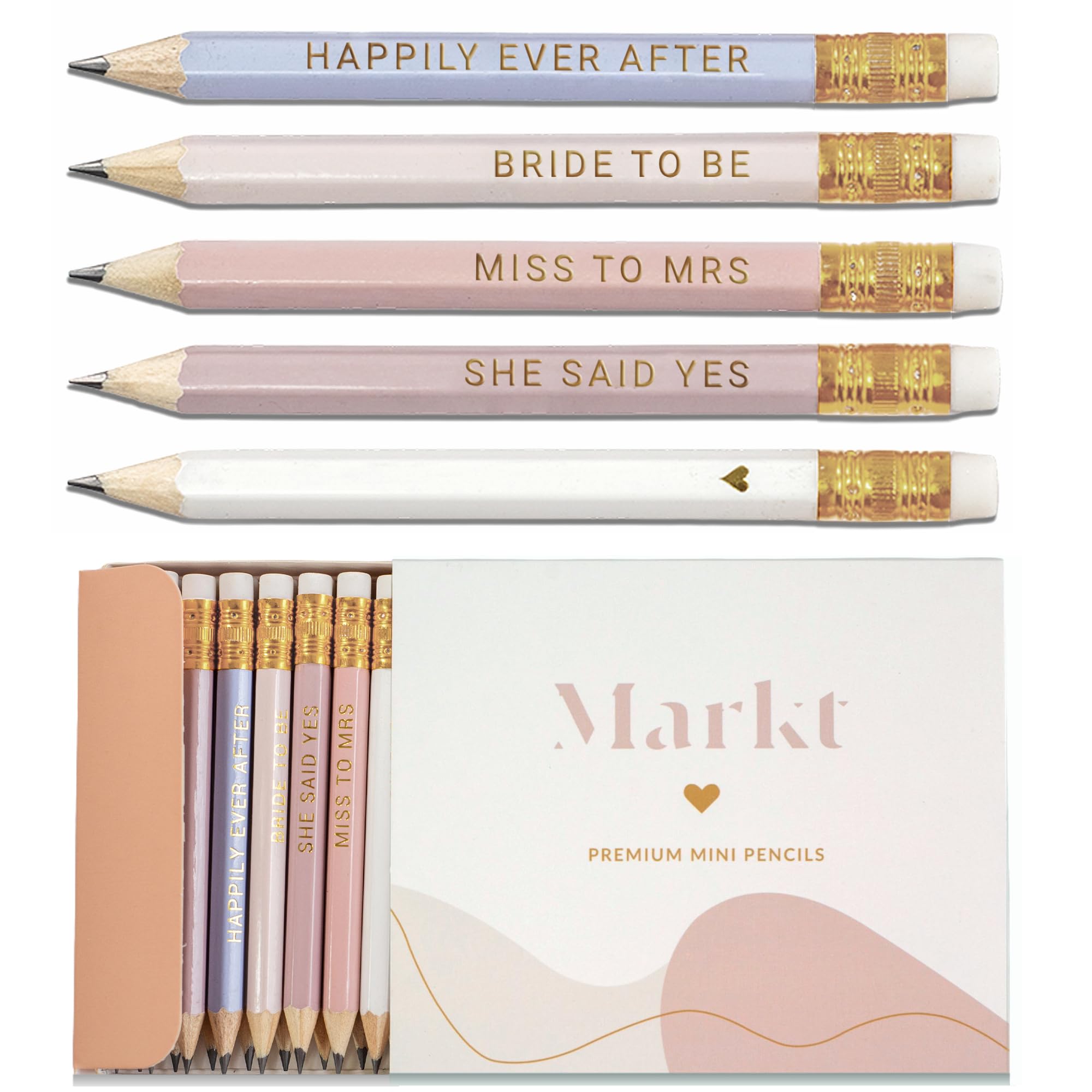 Markt Heart Pencils for Bridal Shower Games, Pink Pencils, Bridal Shower Pens, Small Mini Pencil Set For Prizes, Game Winner Gifts (Blush)
